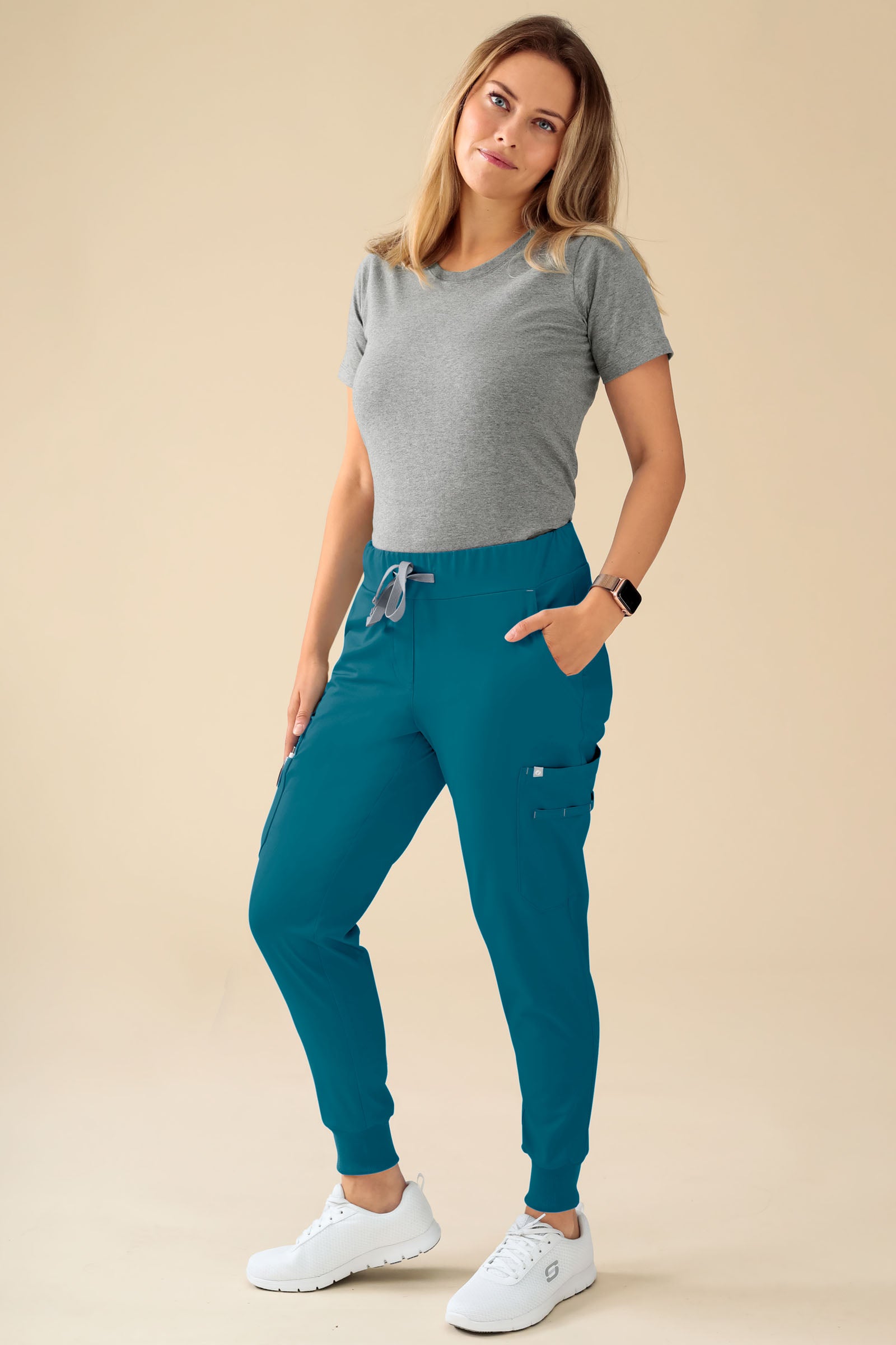 KAERE Hose Damen - Saumbündchen Kurzgr. mit Beintaschen petrol, Vorderansicht 