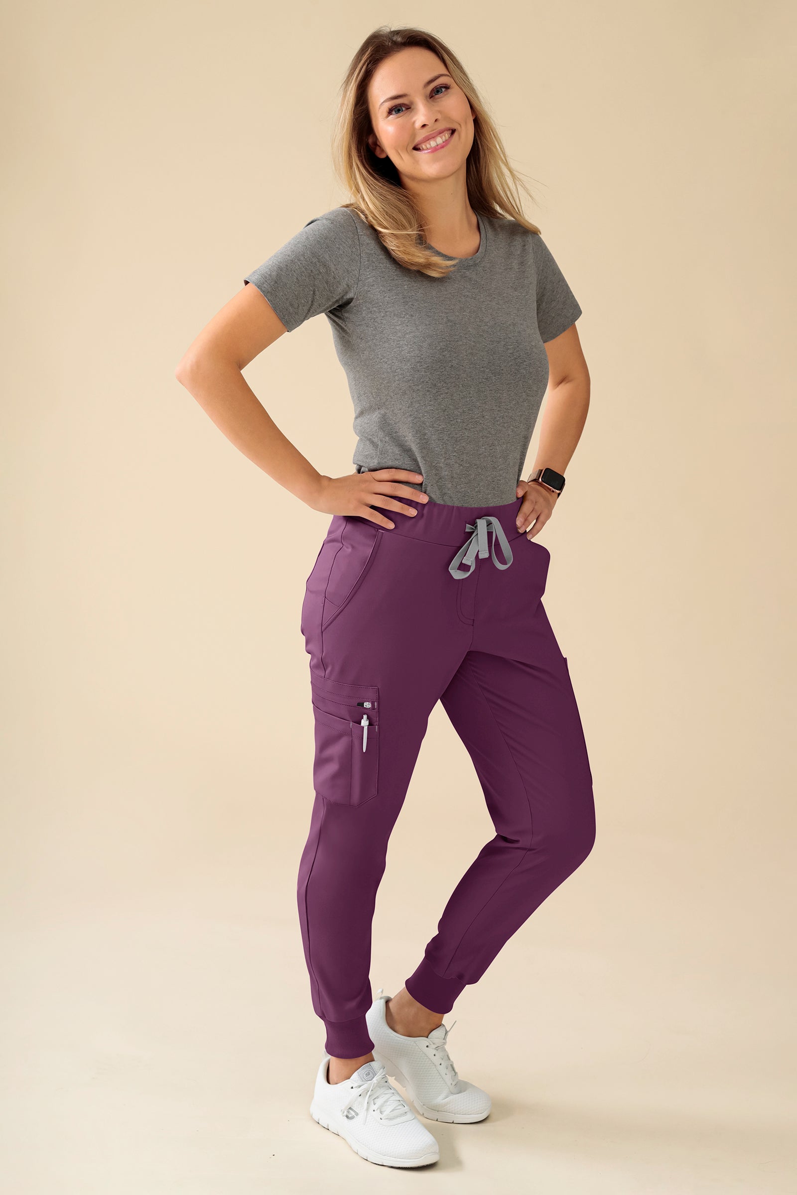 KAERE Hose Damen - Saumbündchen Kurzgr. mit Beintaschen pflaume, Vorderansicht 