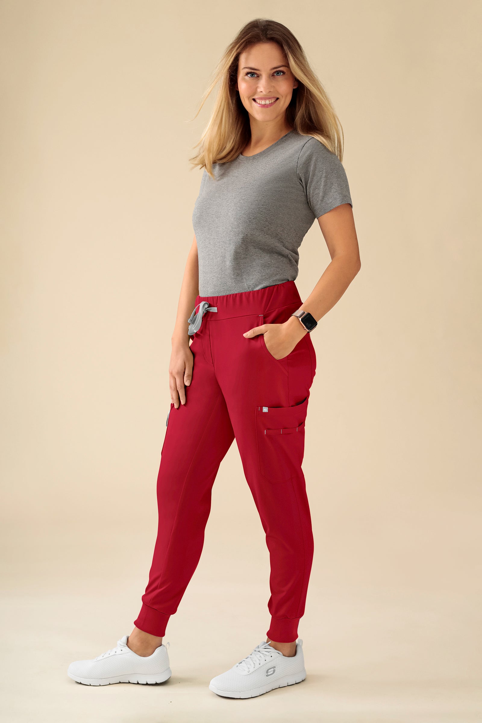 KAERE Hose Damen - Saumbündchen Kurzgr. mit Beintaschen rot, Vue de face 