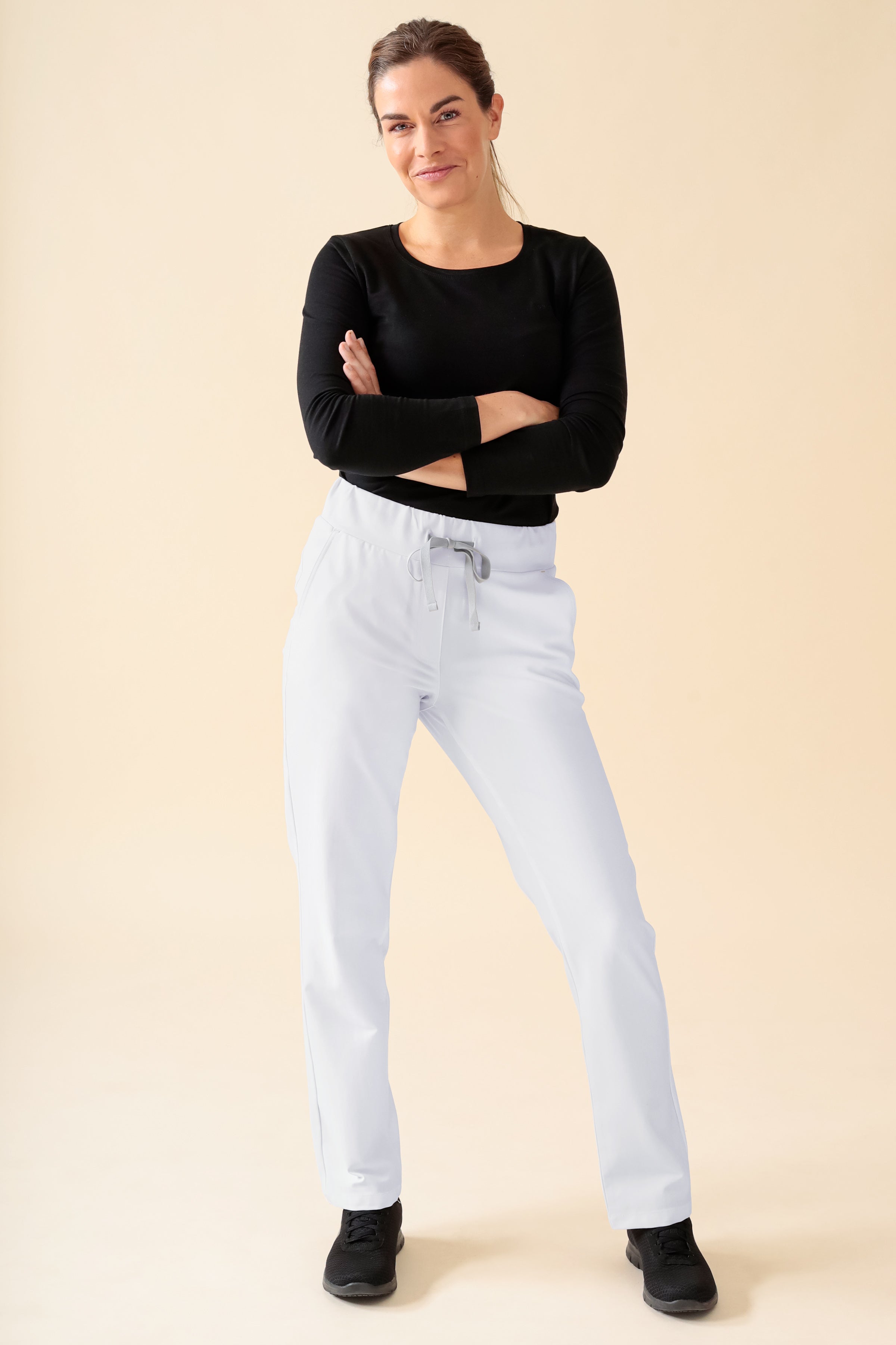 KAERE Hose Damen - gerader Saum Kurzgr. ohne Beintaschen weiss, Vorderansicht 