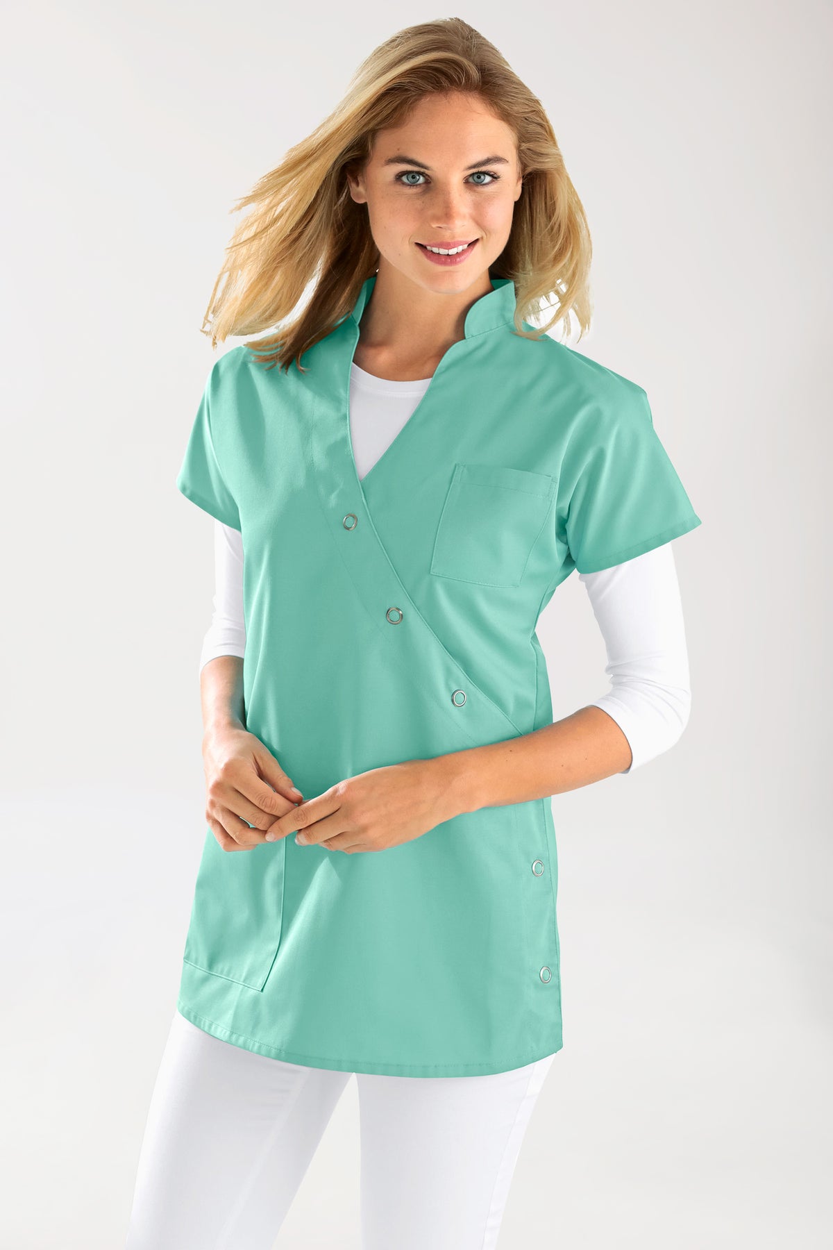 JUST STRONG Kasack Damen - Druckknopfleiste aqua green, Vue de face 
