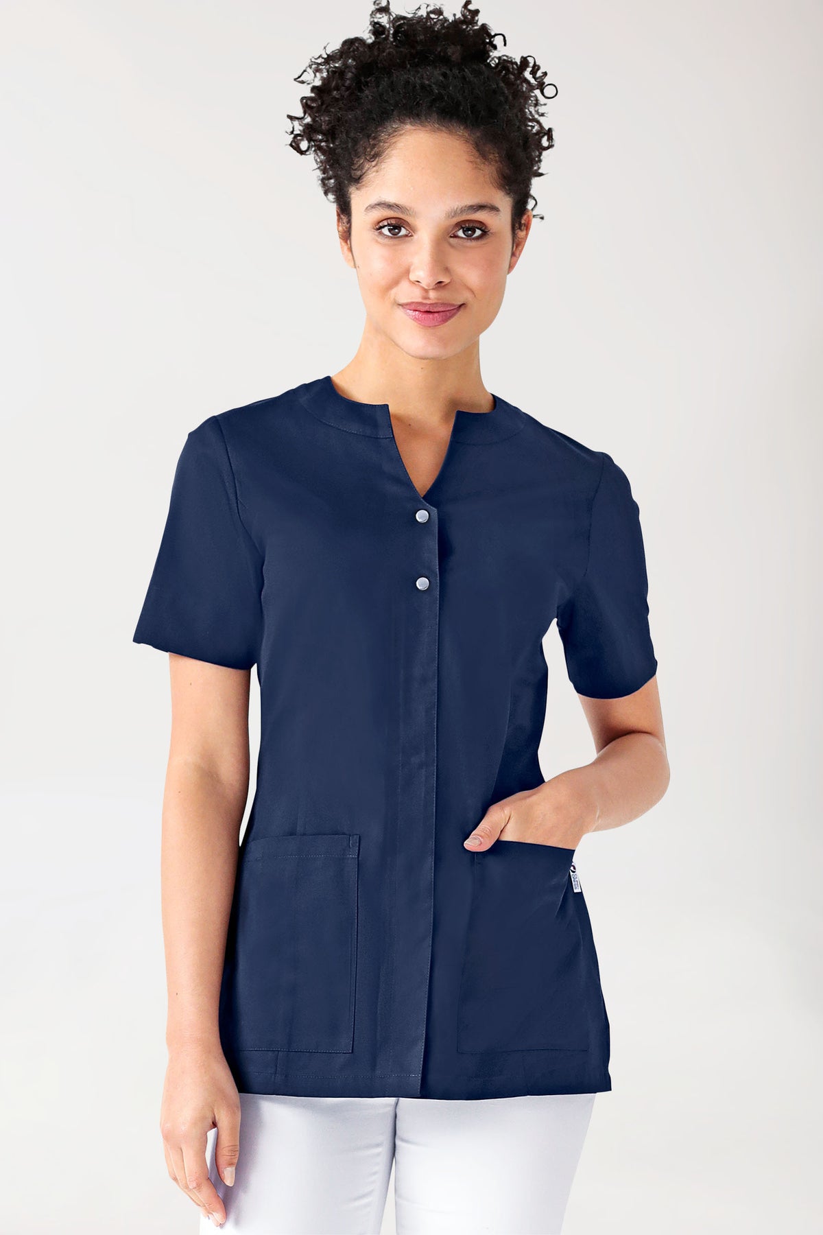 Beauty Kasack Damen - verdeckte Knopfleiste navy, Vue de face 