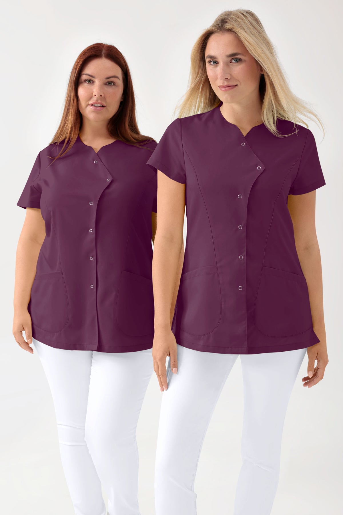 GREEN Stretch Kasack Damen - asymmetrische Druckknopfleiste pflaume, Vue de face 