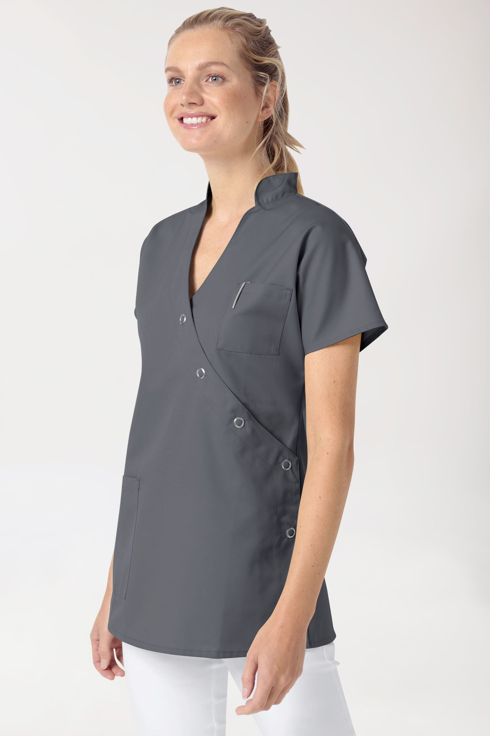 JUST STRONG Kasack Damen - Druckknopfleiste steingrau, Vue de face 