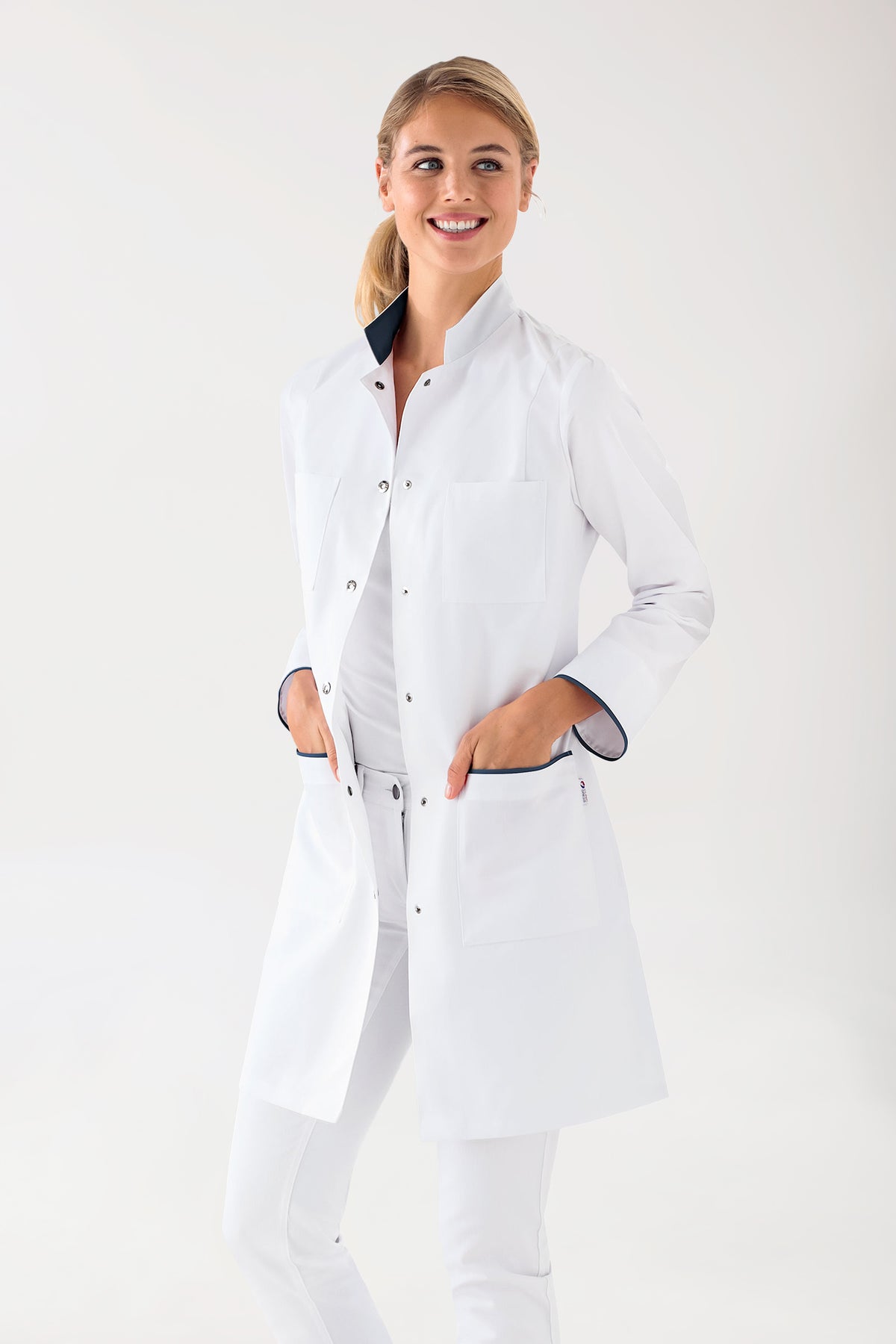 Kurzmantel Damen - Stehkragen weiss/navy, Vue de face 