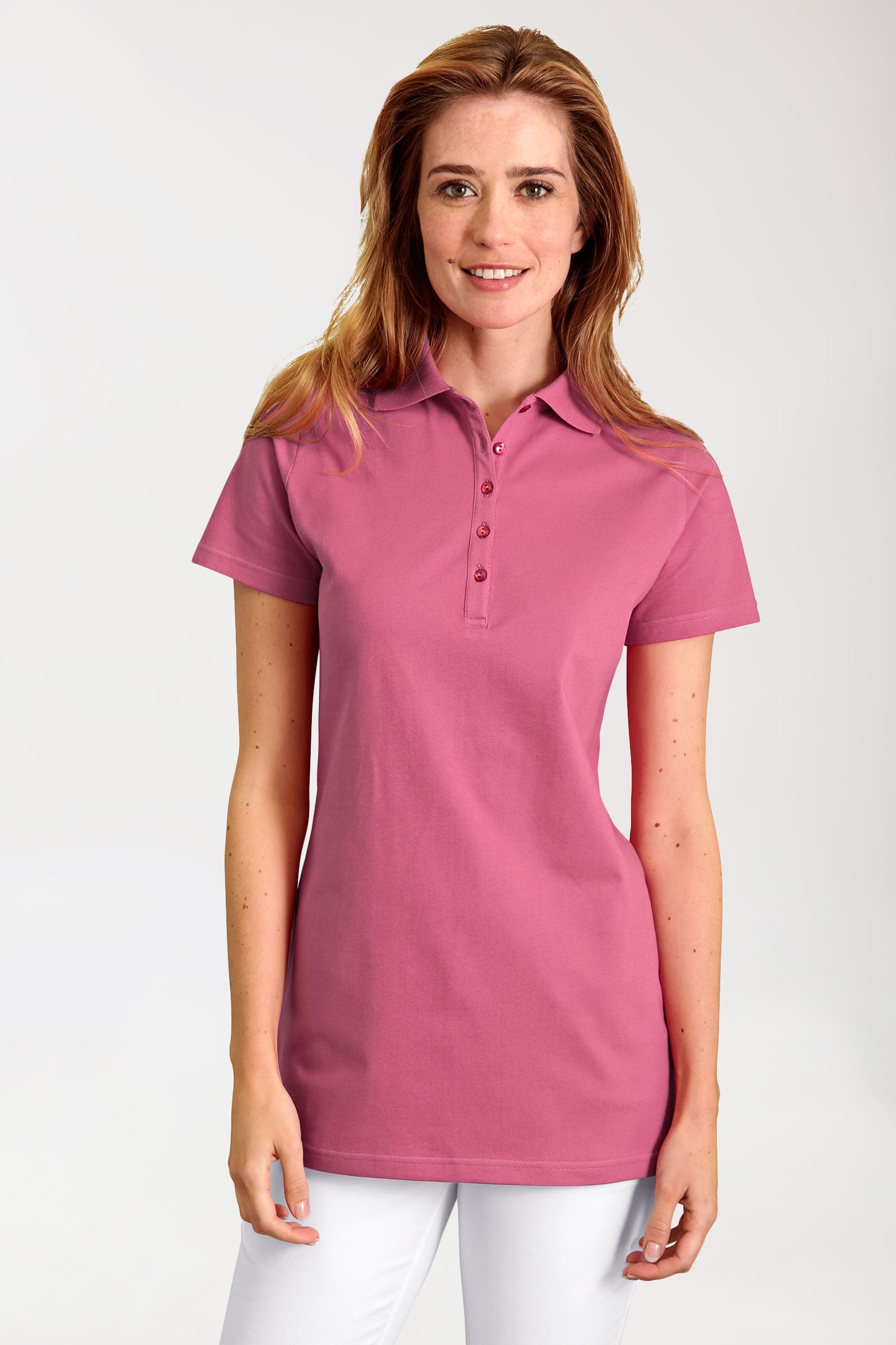 Stretch Longshirt Damen - Polokragen rosenholz, Vorderansicht 