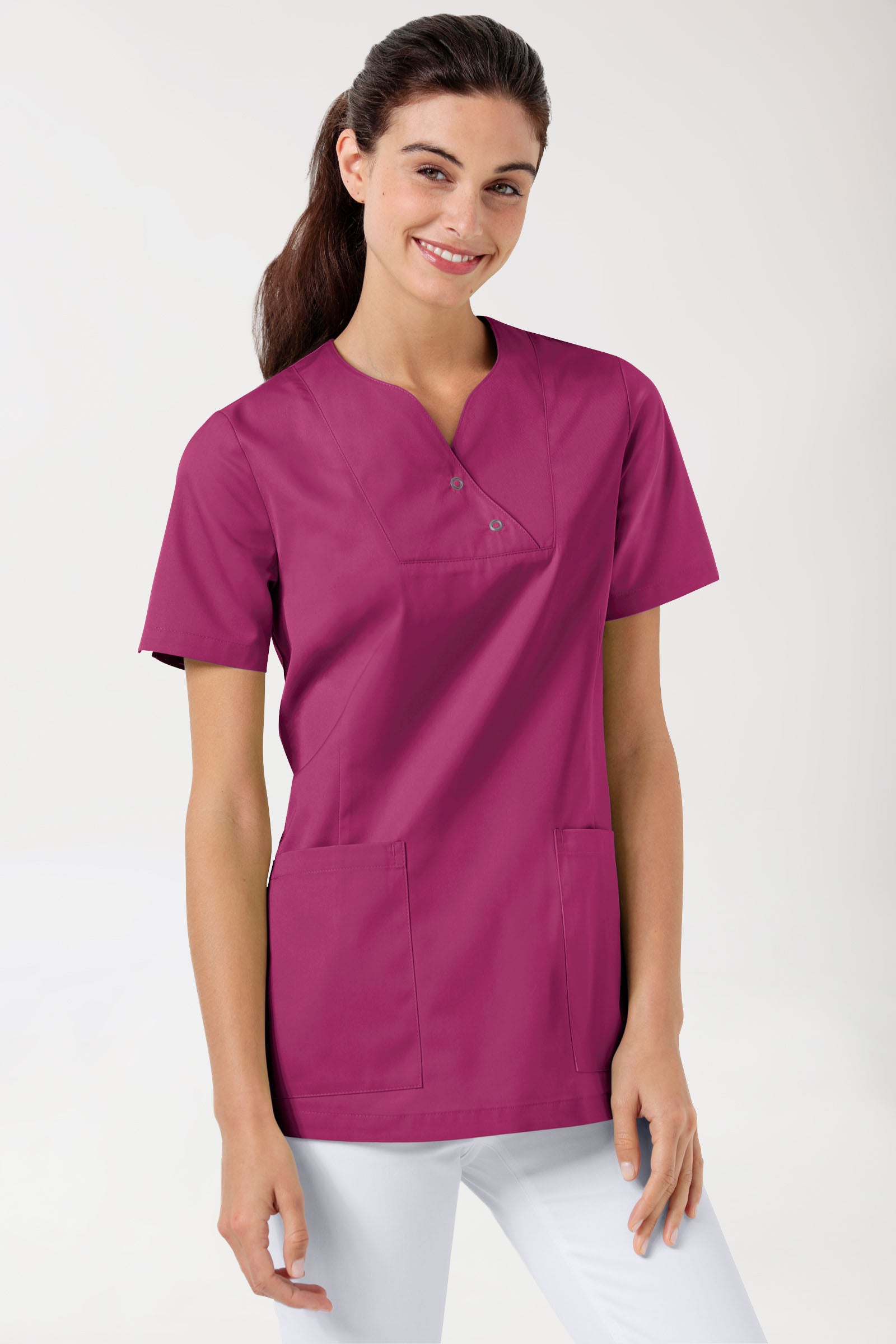 CORE Schlupfkasack Damen curved fit - mit Druckknöpfen berry, Vue de face 