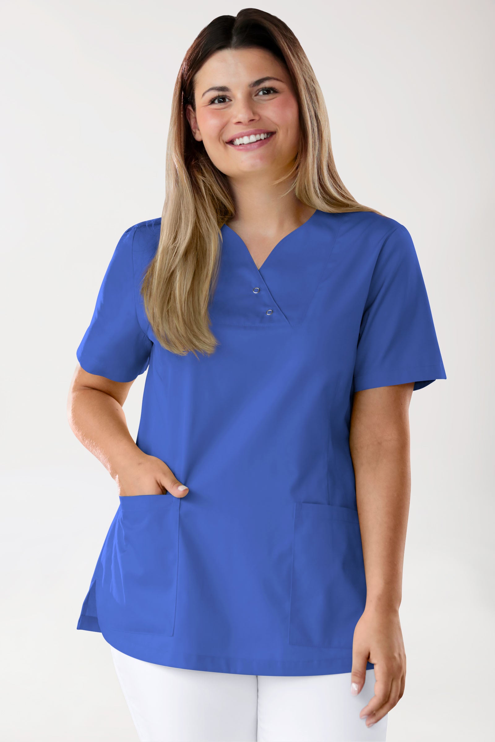 CORE Schlupfkasack Damen curved fit - mit Druckknöpfen königsblau, Vue de face 
