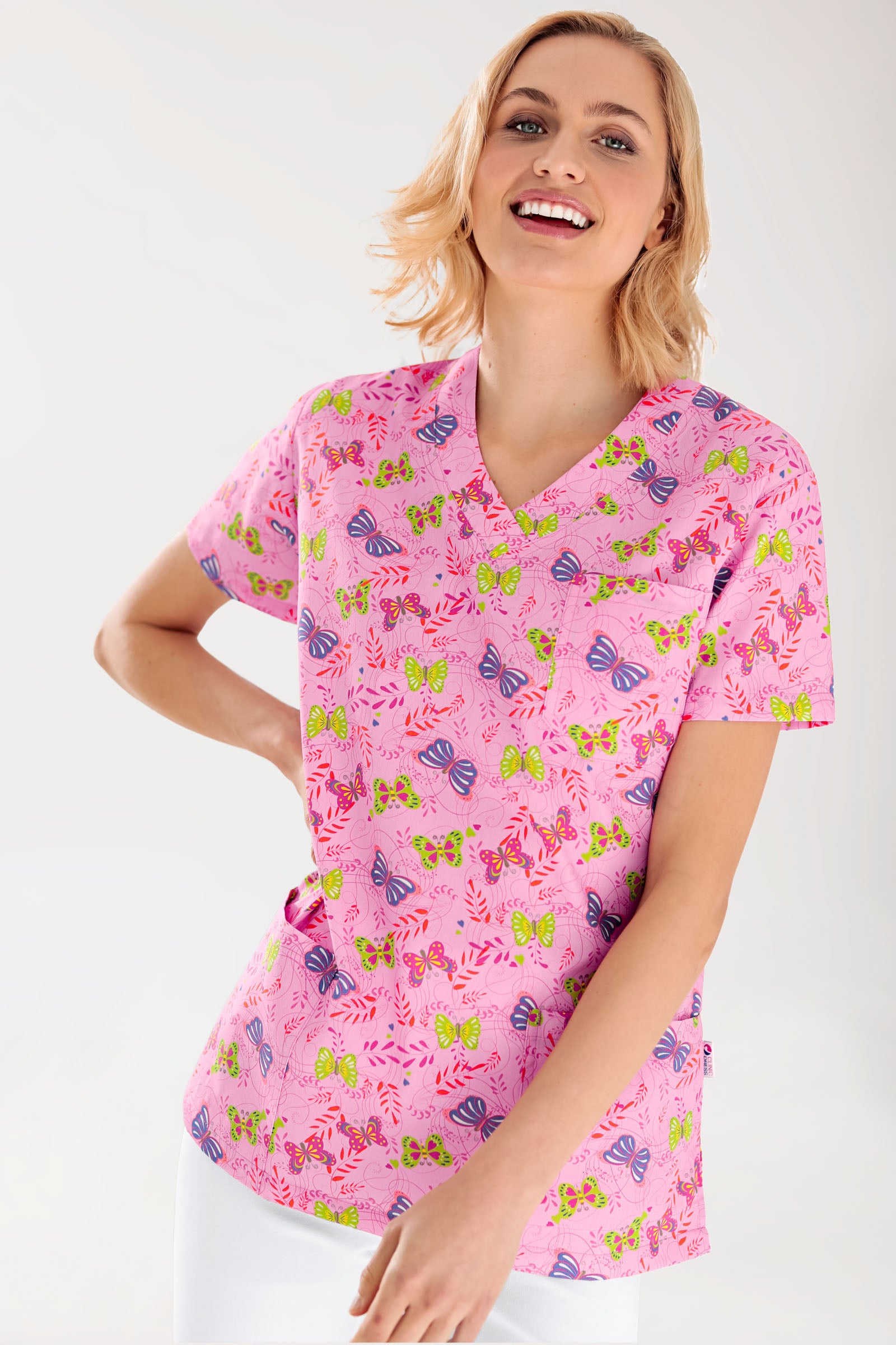 Leichter Schlupfkasack Damen - Alloverprint rosy pink/bunt, Vue de face 