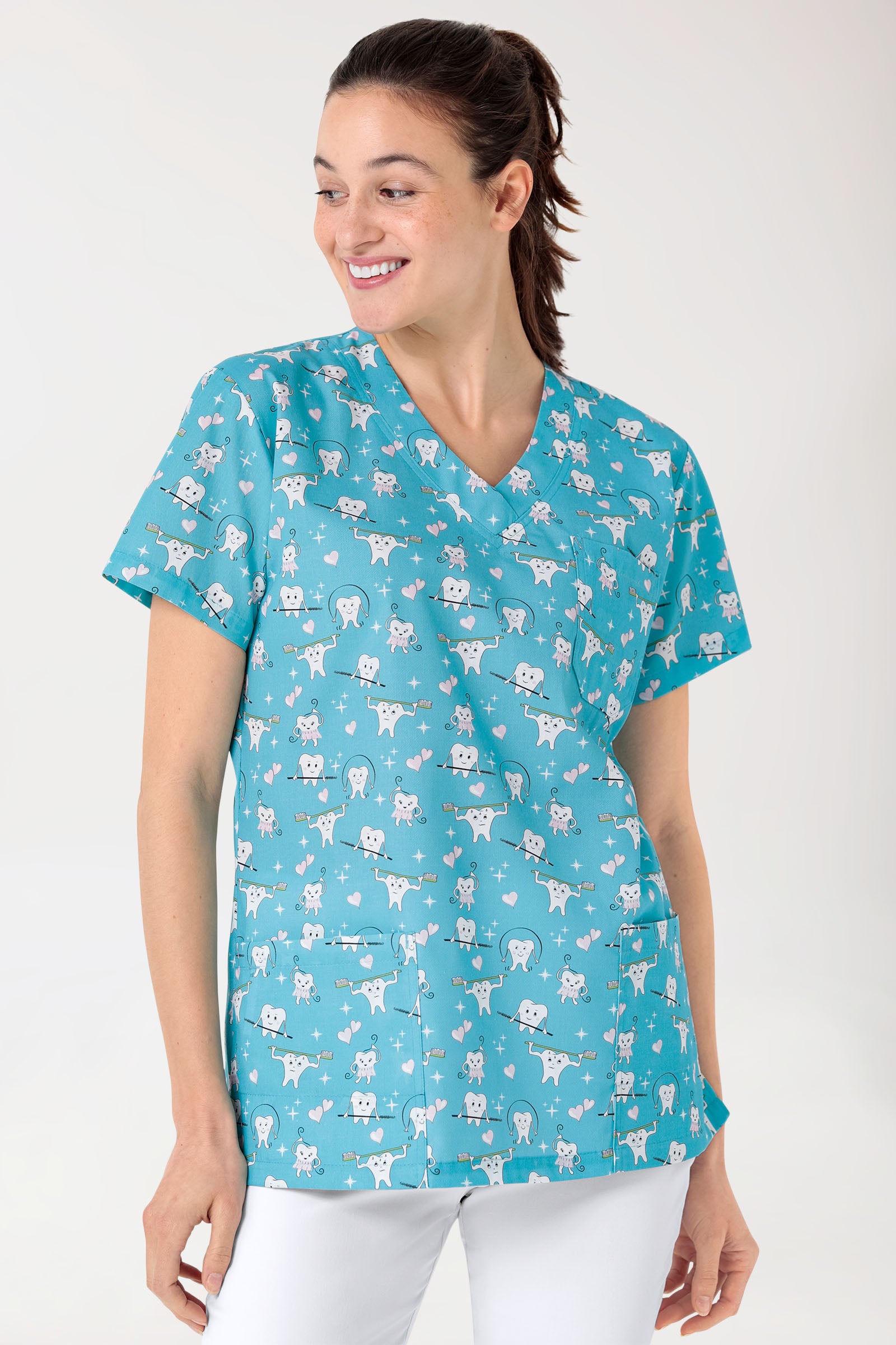 Leichter Schlupfkasack Damen - Alloverprint türkis/weiss/rosa, Vue de face 