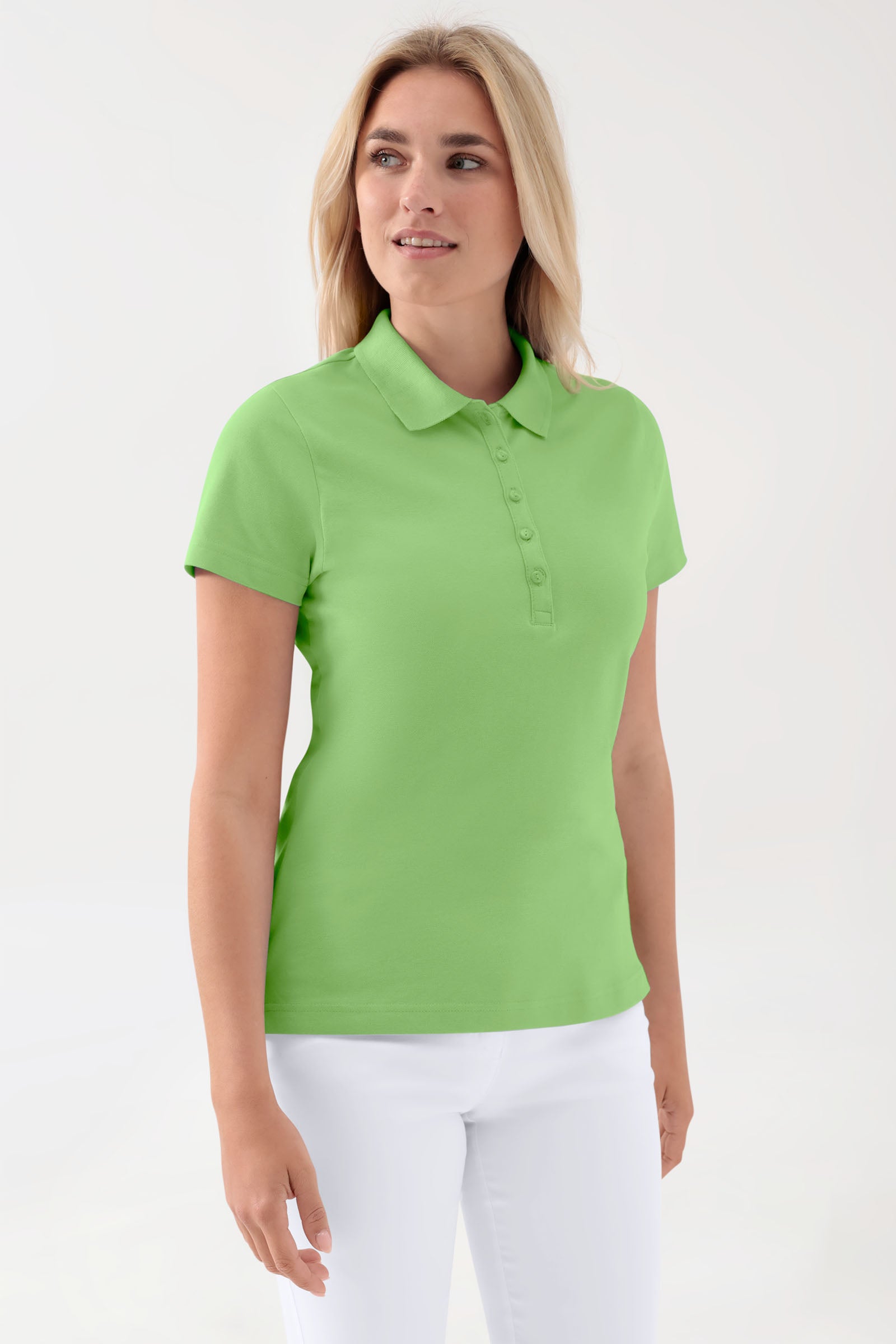 Stretch Shirt Damen - Polokragen apfelgrün, Vorderansicht 