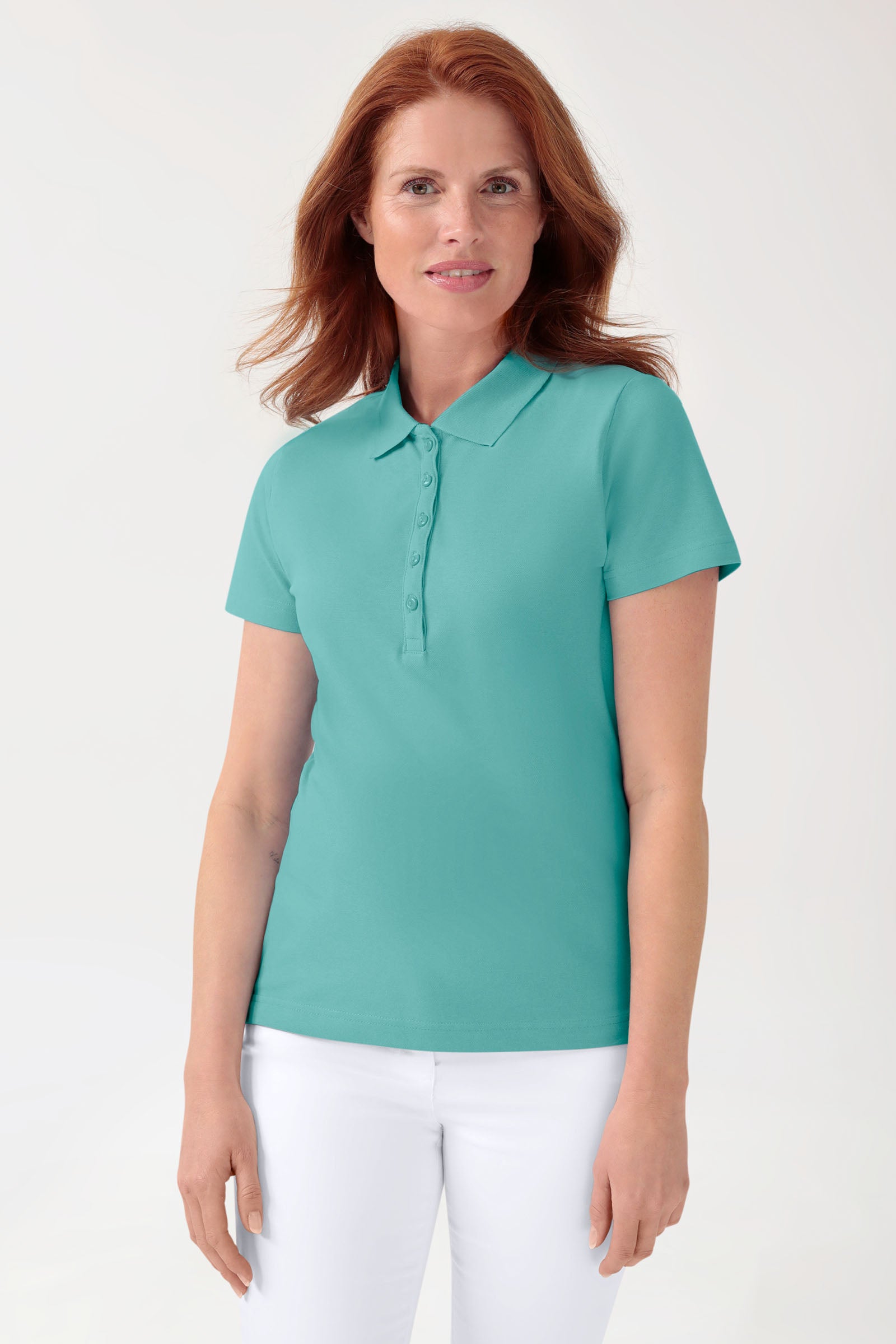 Stretch Shirt Damen - Polokragen aqua green, Vue de face 