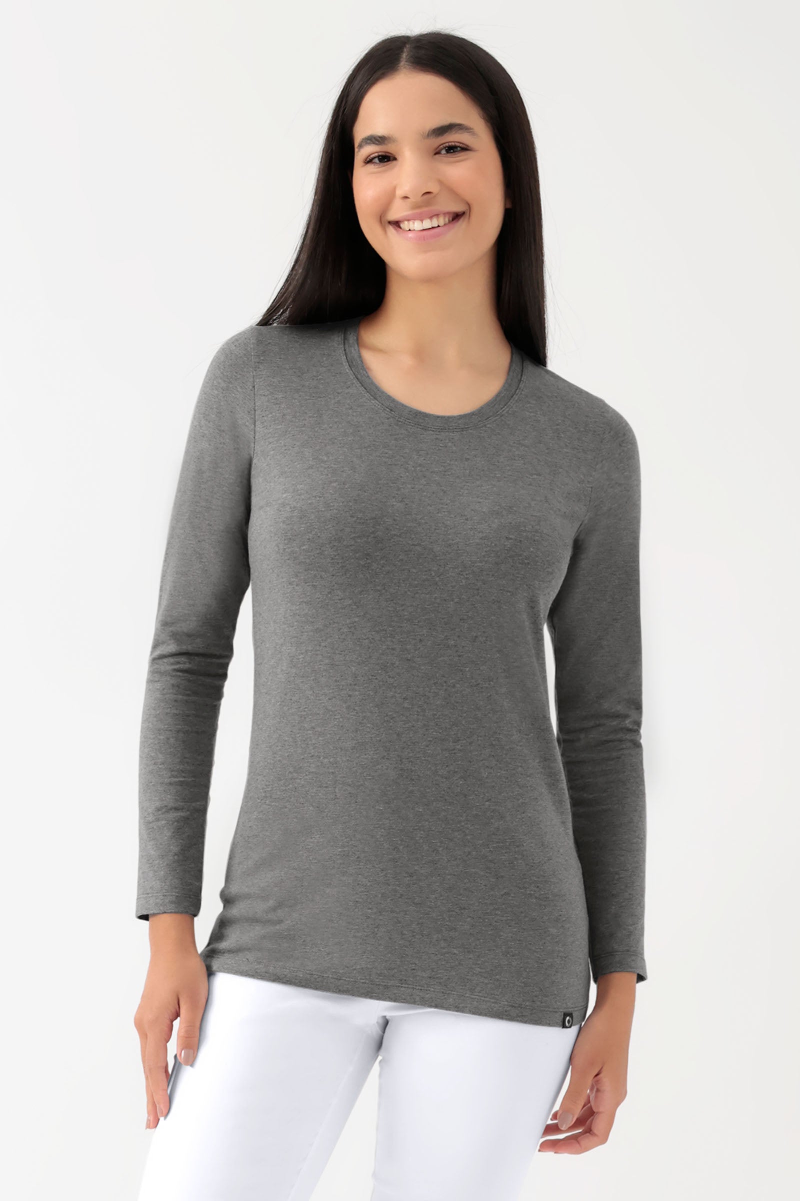 CORE Shirt Damen - 1/1 Arm dunkelgrau melange, Vorderansicht 