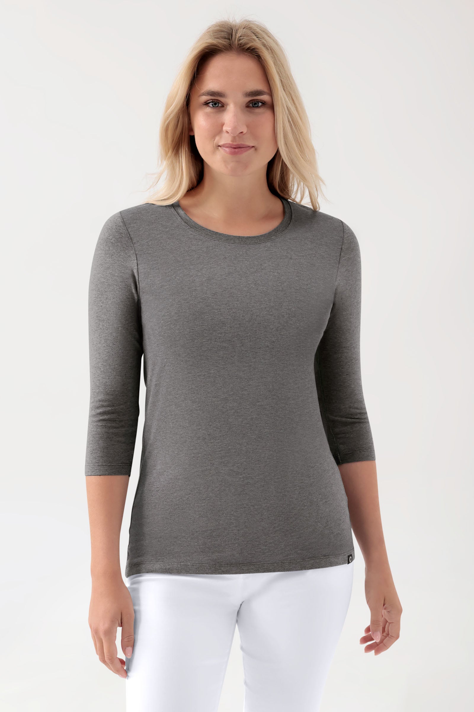 CORE Shirt Damen - 3/4 Arm dunkelgrau melange, Vue de face 