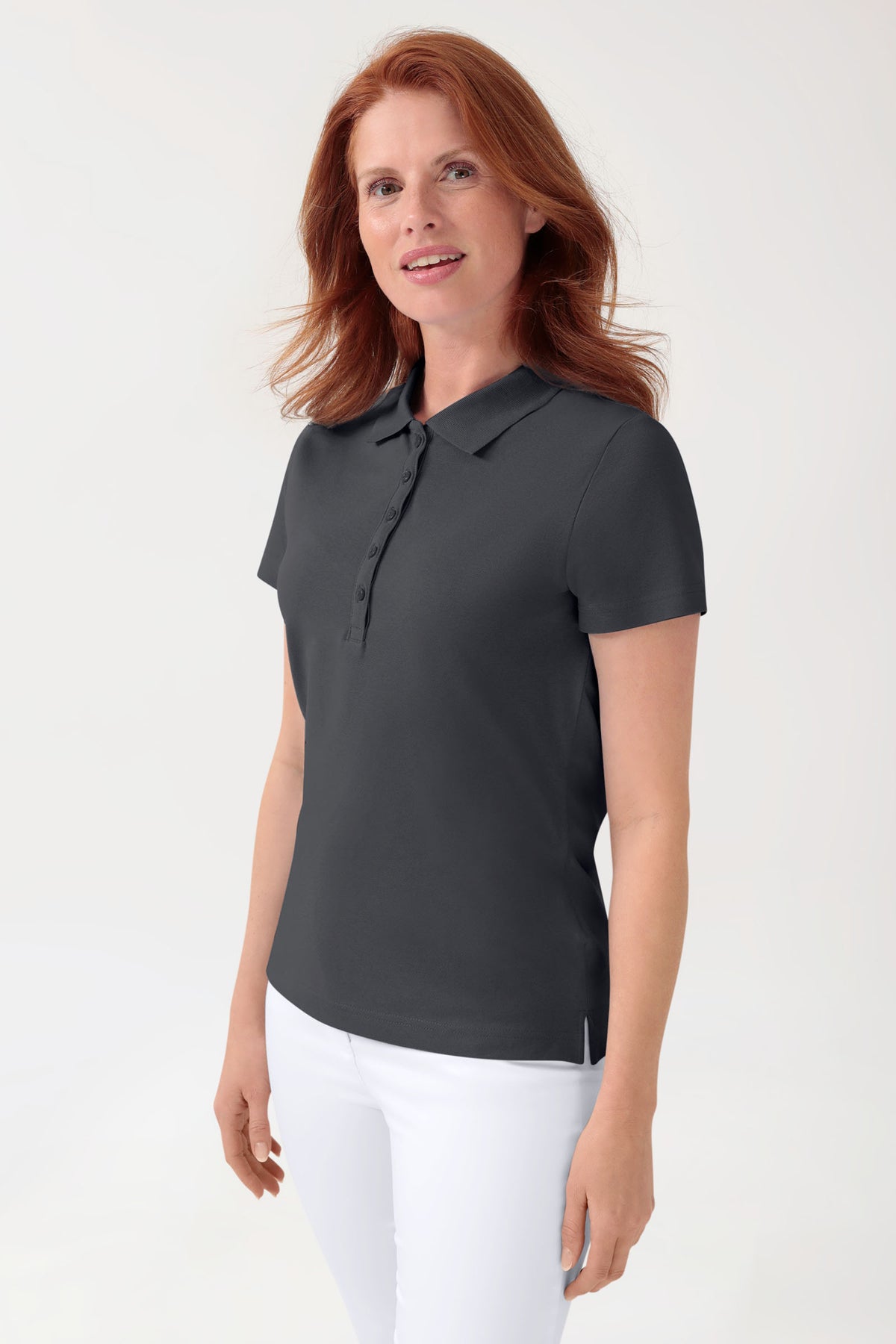 Stretch Shirt Damen - Polokragen erzgrau, Vue de face 