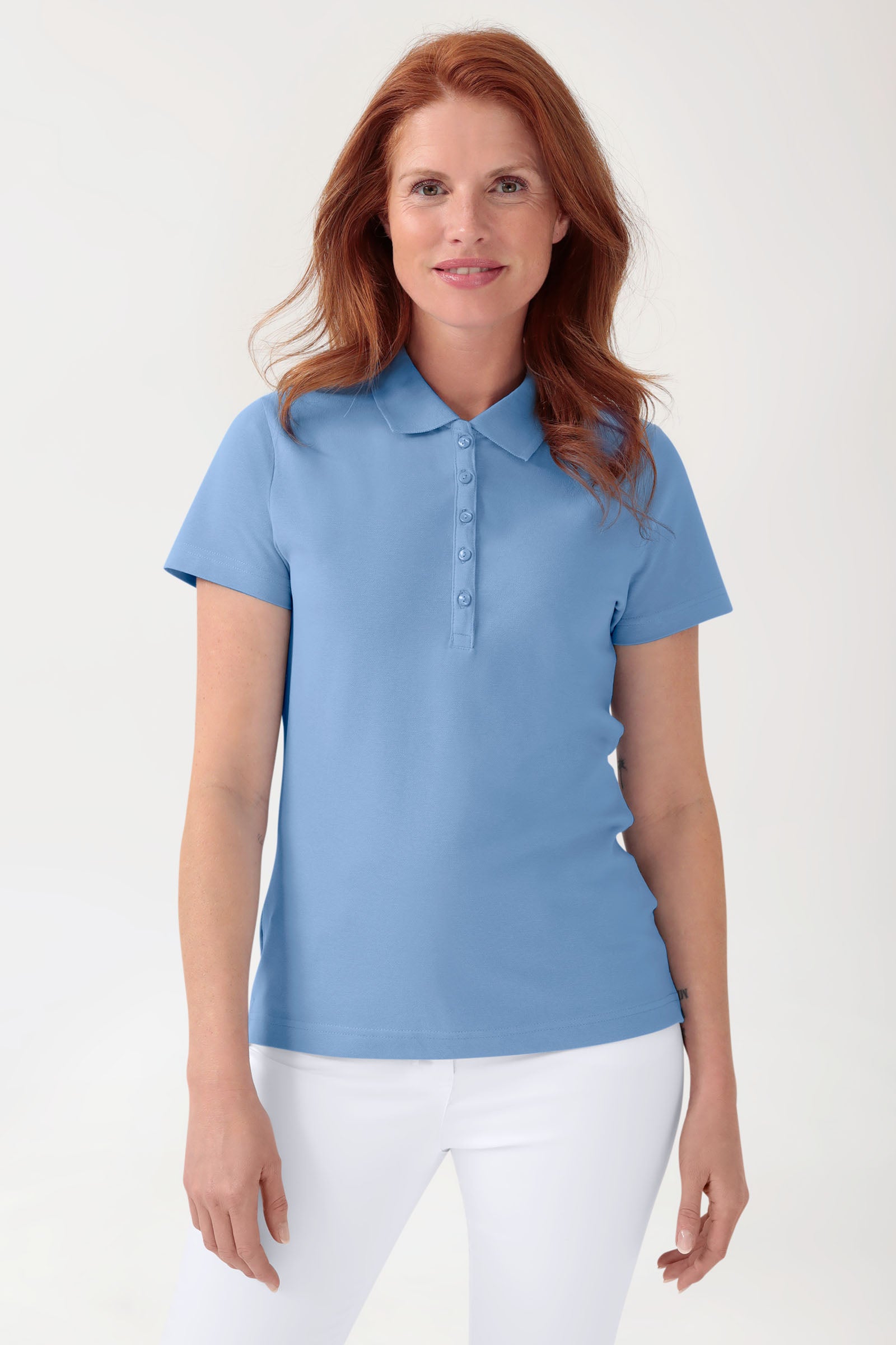 Stretch Shirt Damen - Polokragen himmelblau, Vue de face 