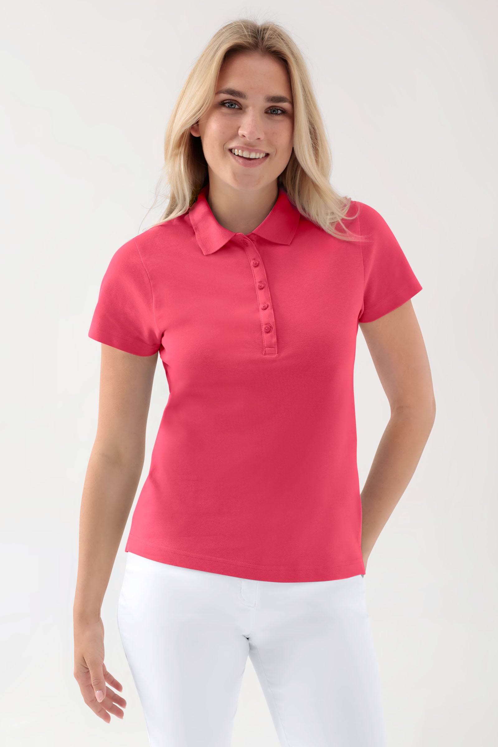 Stretch Shirt Damen - Polokragen lipstick, Vue de face 