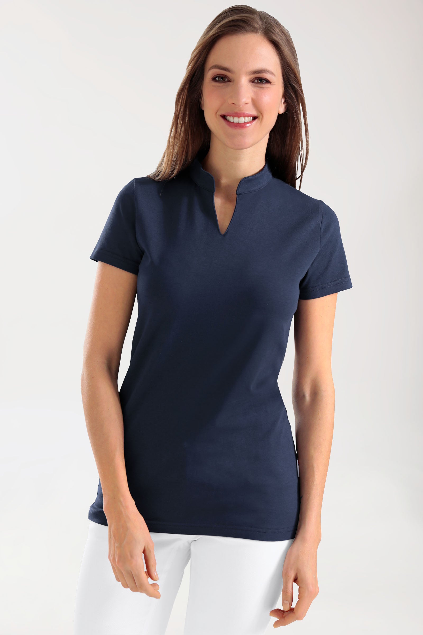 Stretch Shirt Damen - Stehkragen navy, Vue de face 