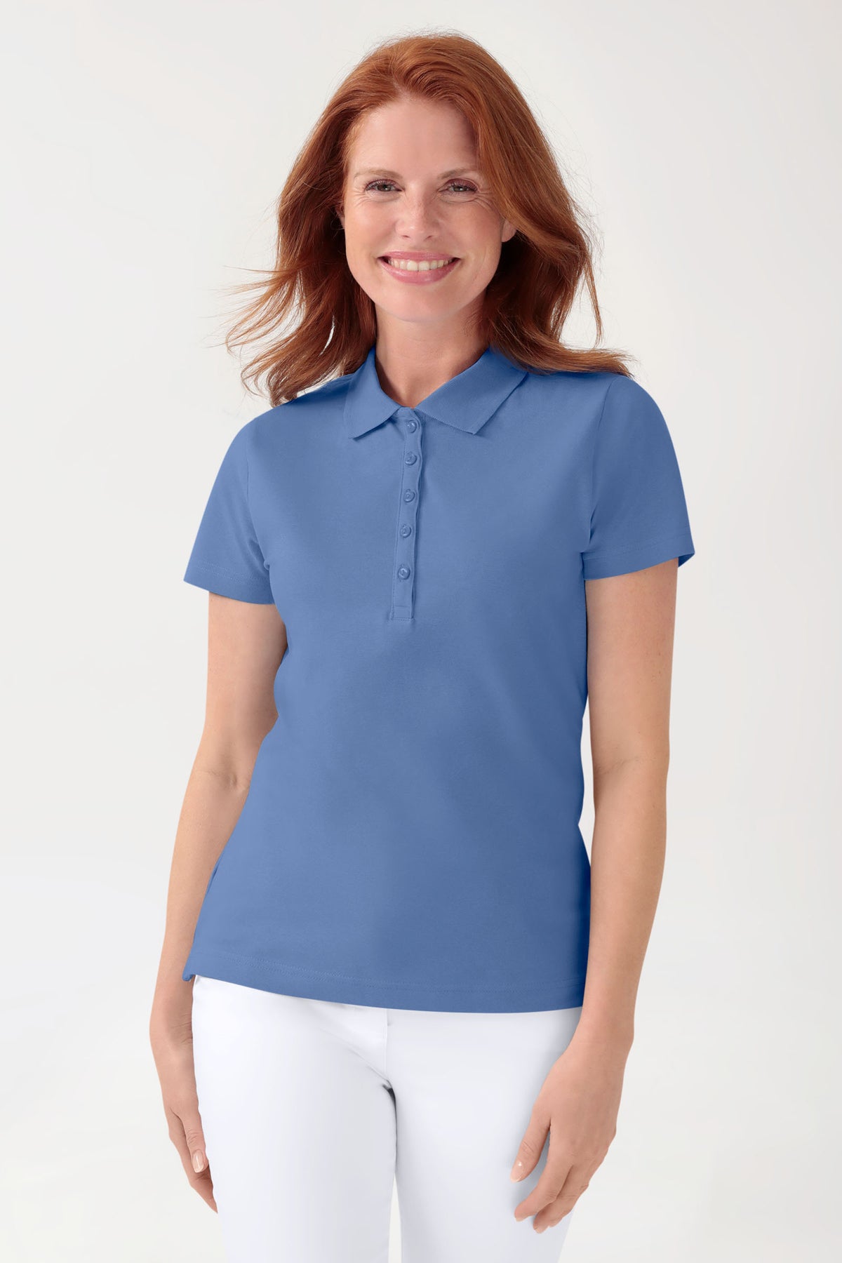Stretch Shirt Damen - Polokragen petrolblau, Vue de face 