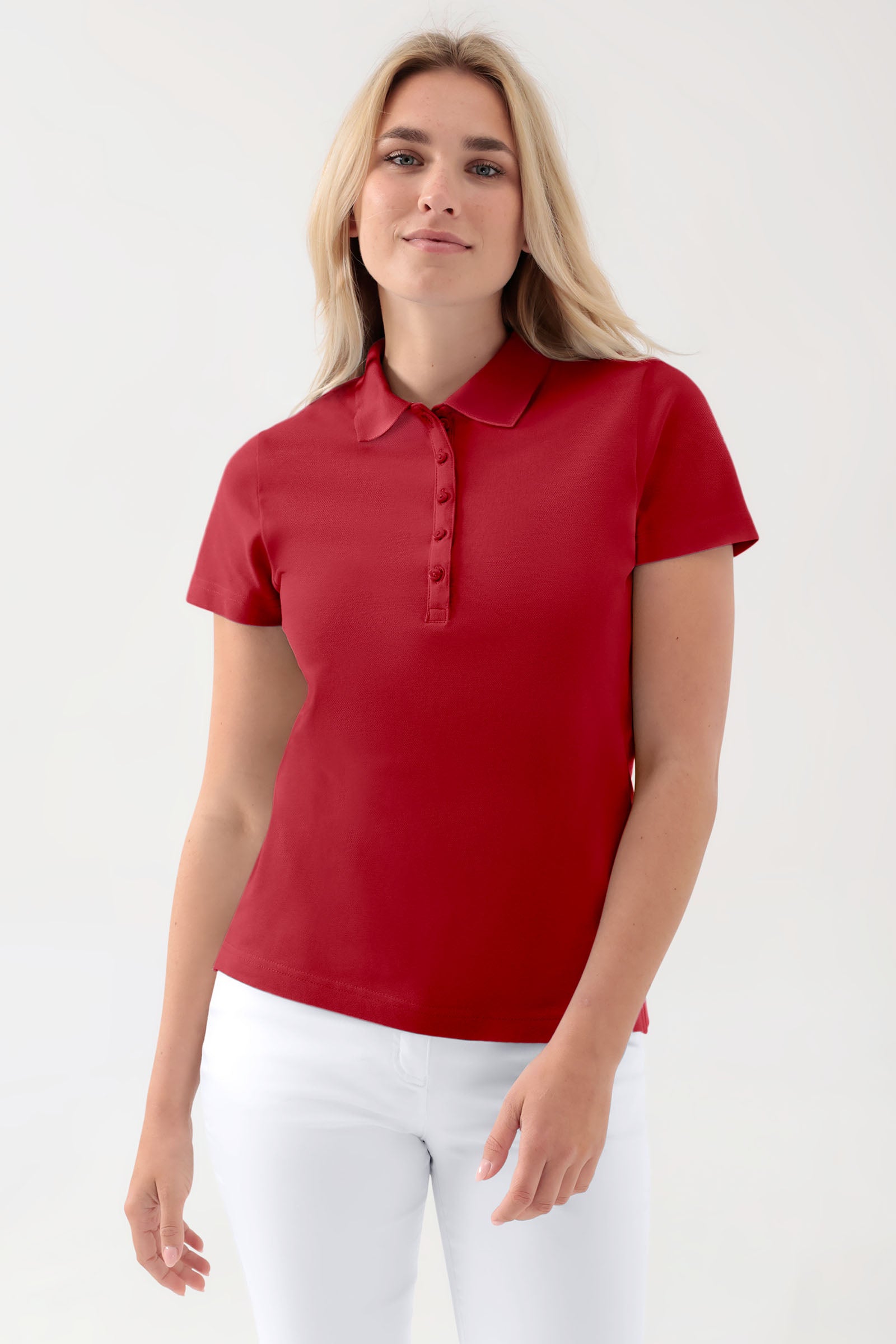 Stretch Shirt Damen - Polokragen rot, Vue de face 
