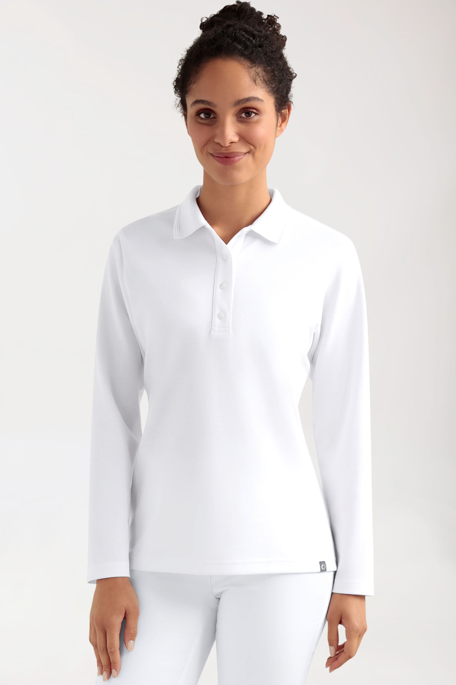 COMFY FLEX Stretch Longsleeve Damen - Polokragen weiss, Vue de face 