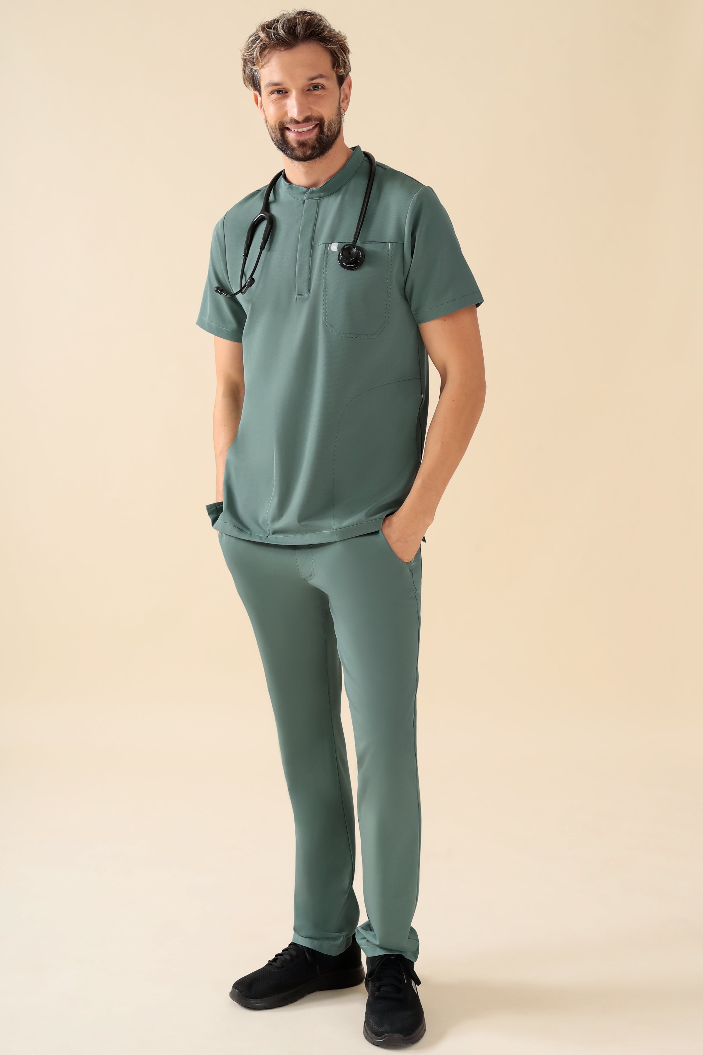 KAERE Hose Herren - gerader Saum ohne Beintaschen dunkelgrün, Vue de face 
