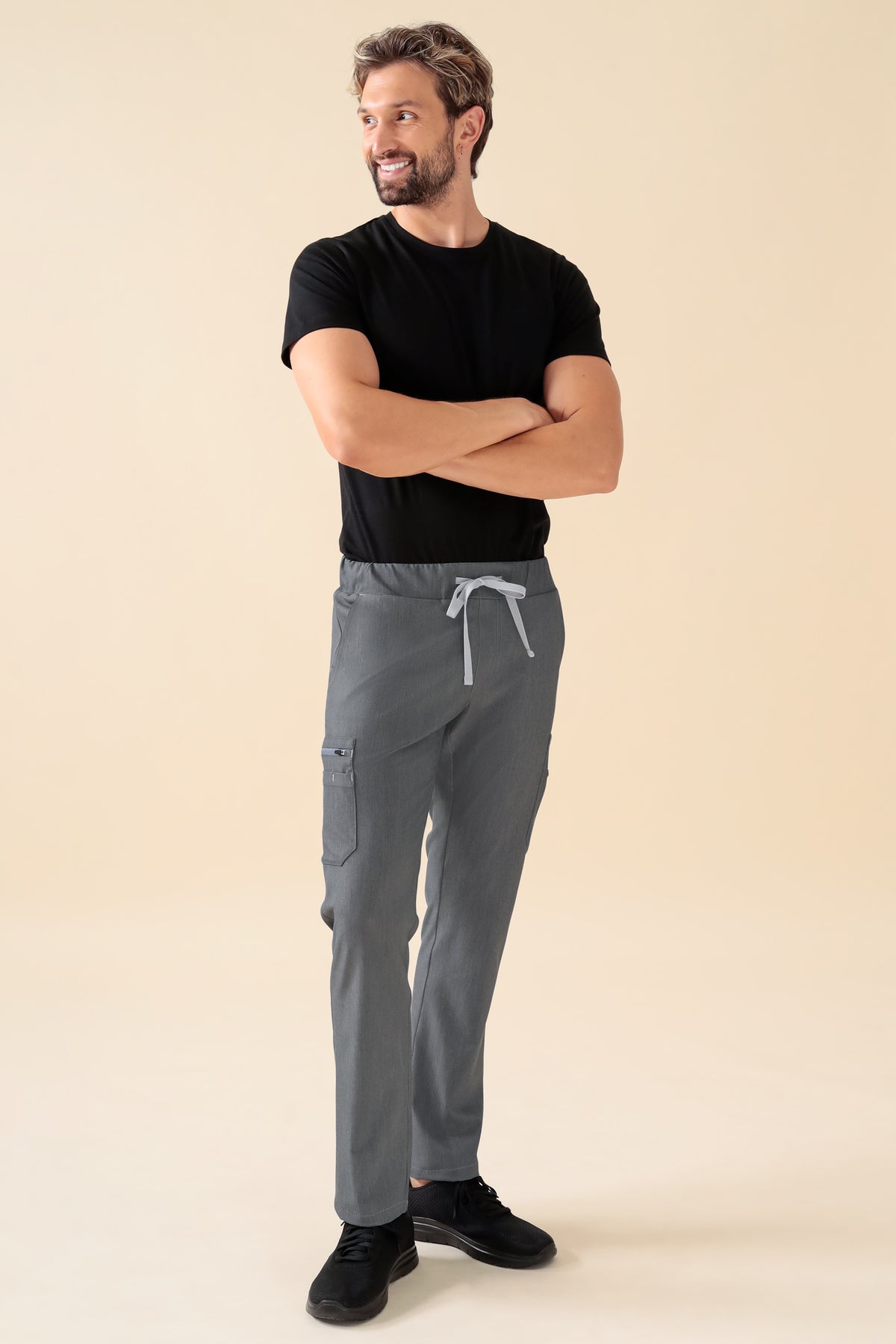 KAERE Hose Herren - gerader Saum mit Beintaschen grau melange, Vorderansicht 