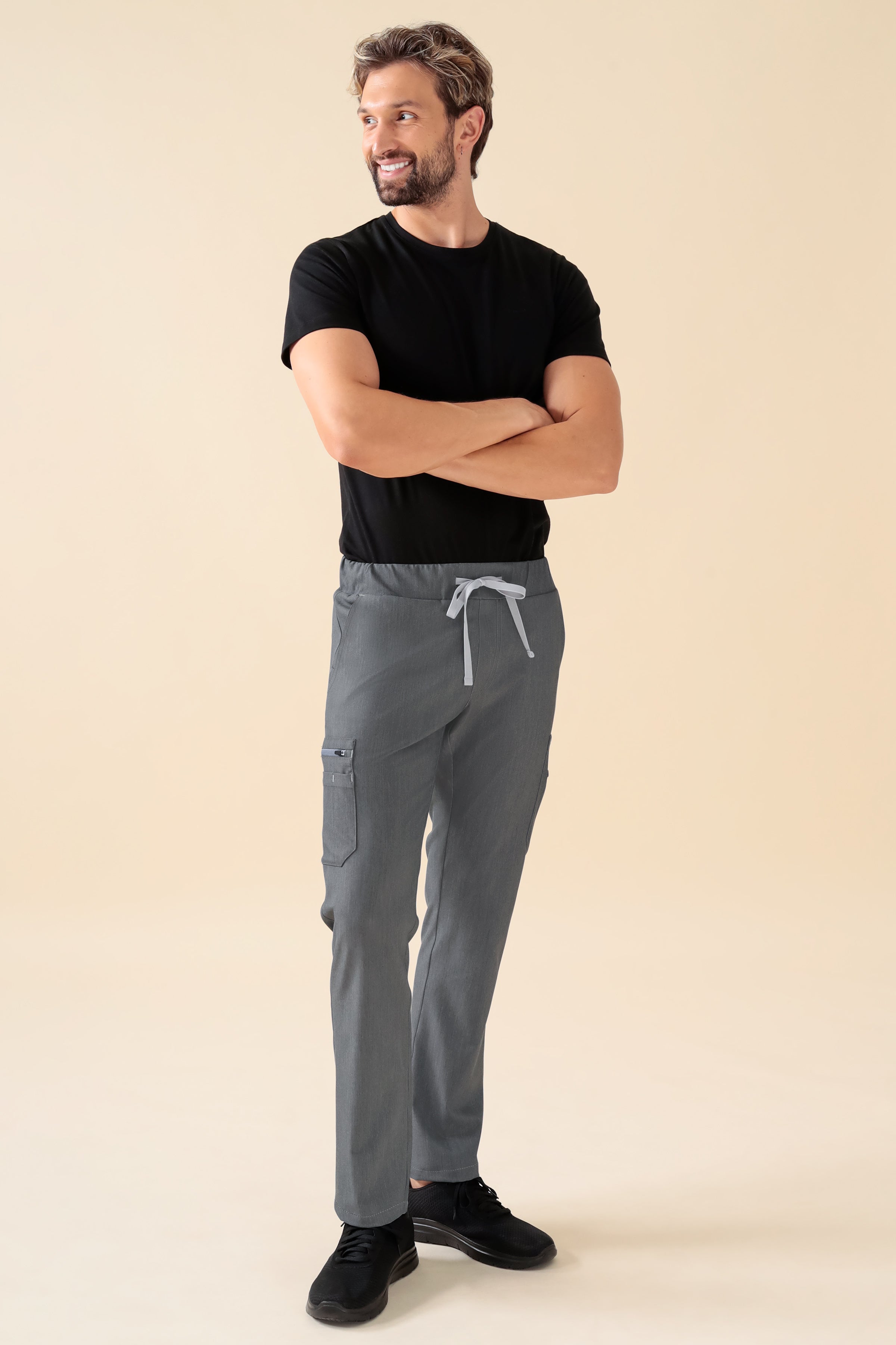 KAERE Hose Herren - gerader Saum mit Beintaschen grau melange, Vorderansicht 