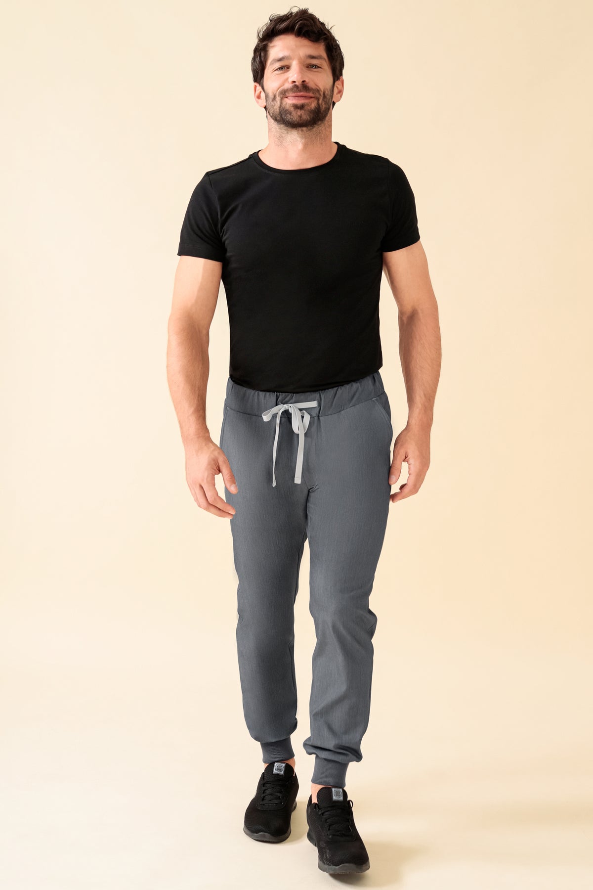 KAERE Hose Herren - Saumbündchen Kurzgr. ohne Beintaschen grau melange, Vorderansicht 
