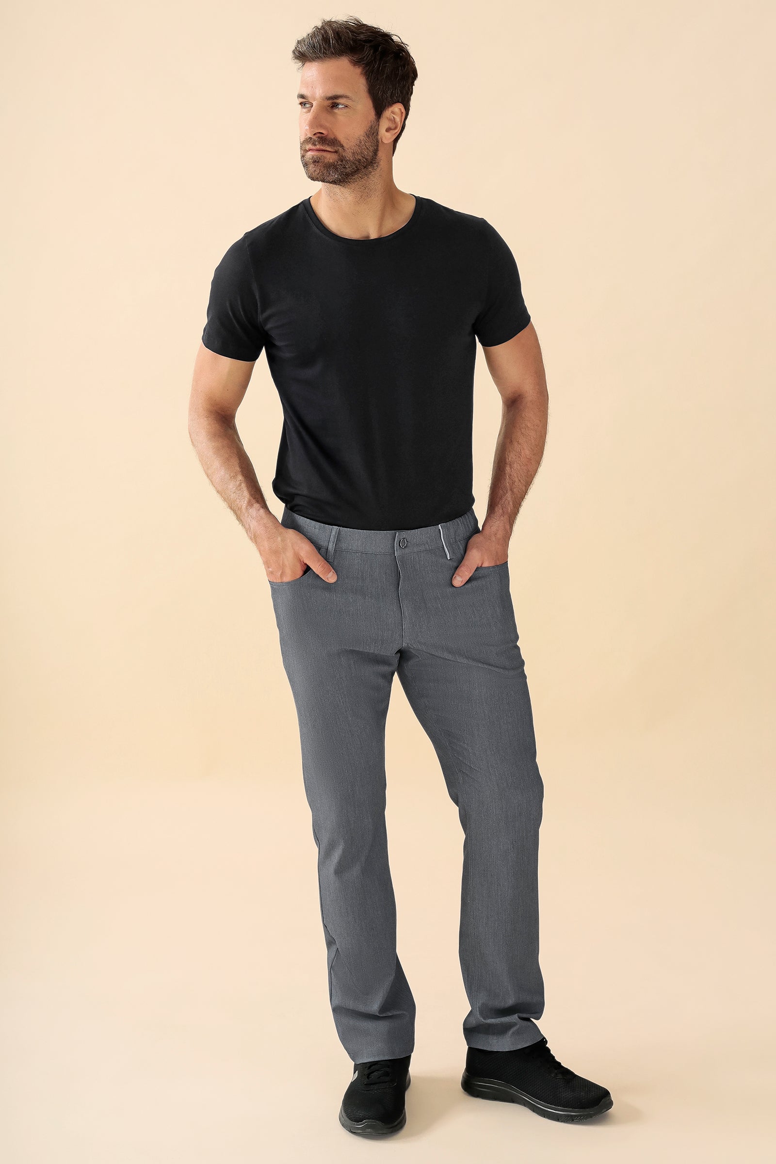 KAERE Hose Herren - 5-Pocket grau melange, Vorderansicht 
