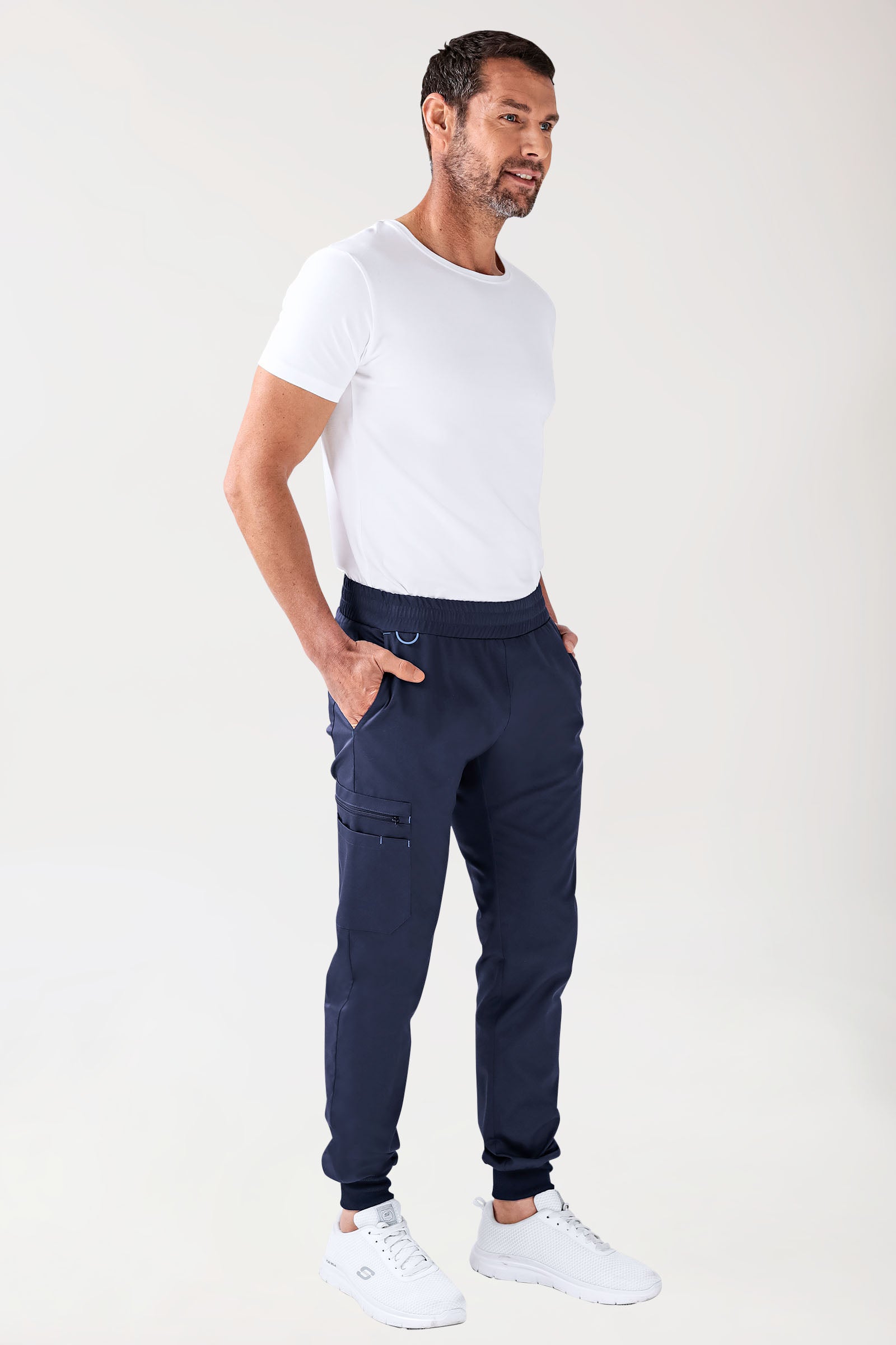 CLINIC STRETCH Hose Herren - Saumbündchen navy/himmelblau, Vue de face 