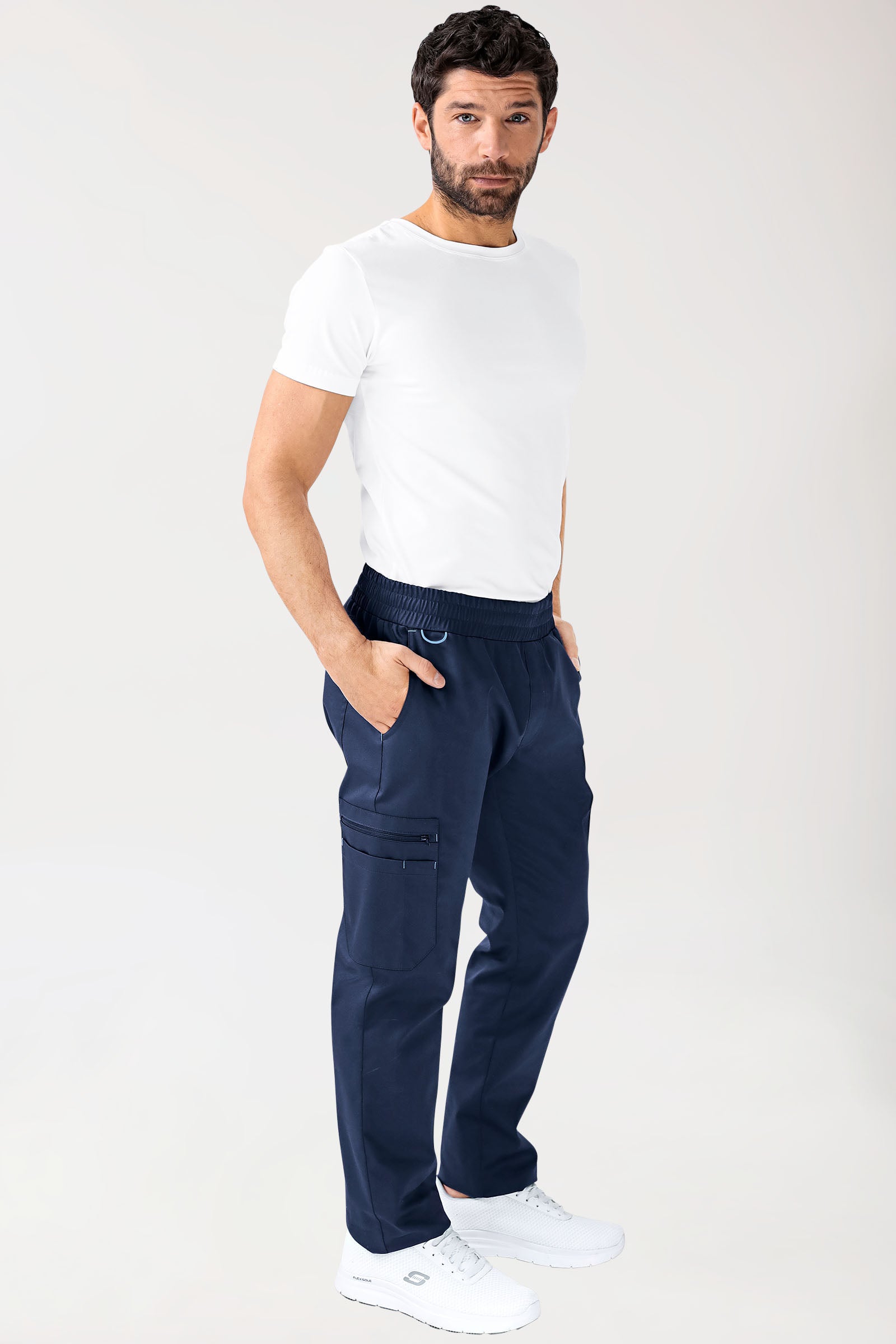 CLINIC STRETCH Hose Herren - gerader Saum Kurzgr. navy/himmelblau, Vue de face 