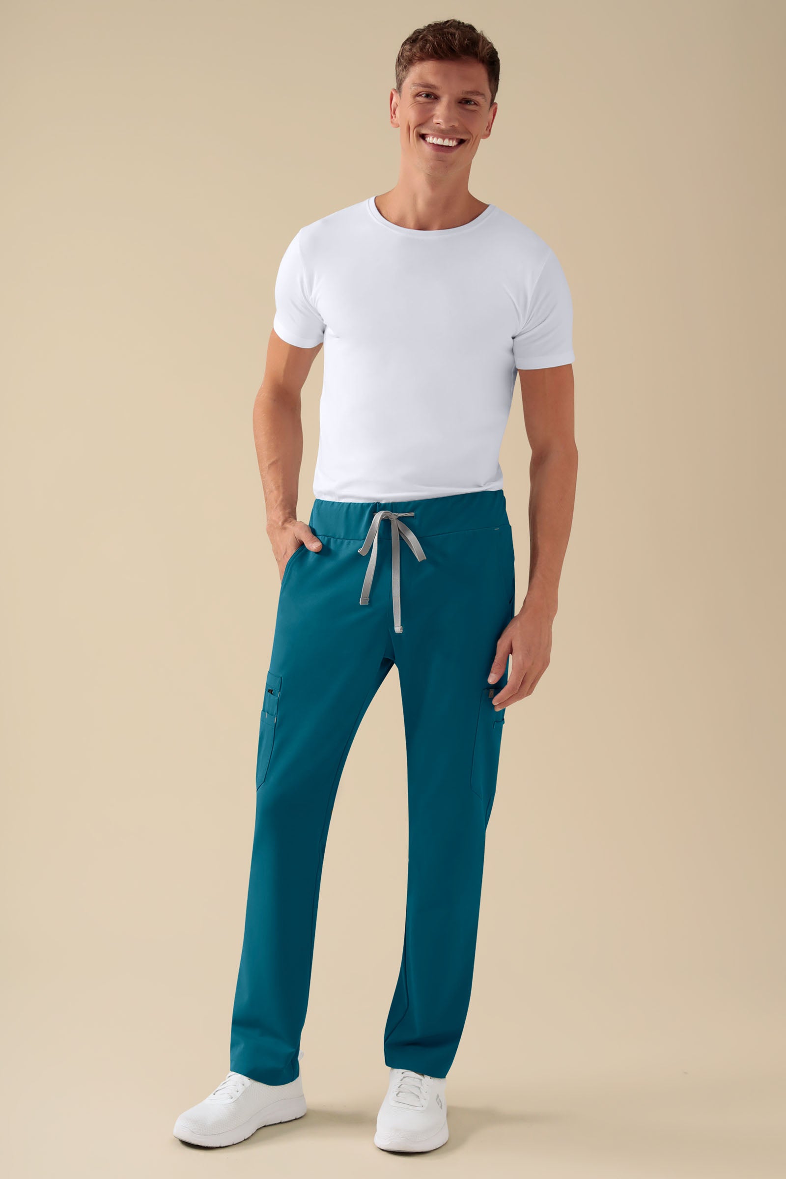 KAERE Hose Herren - gerader Saum mit Beintaschen petrol, Vorderansicht 