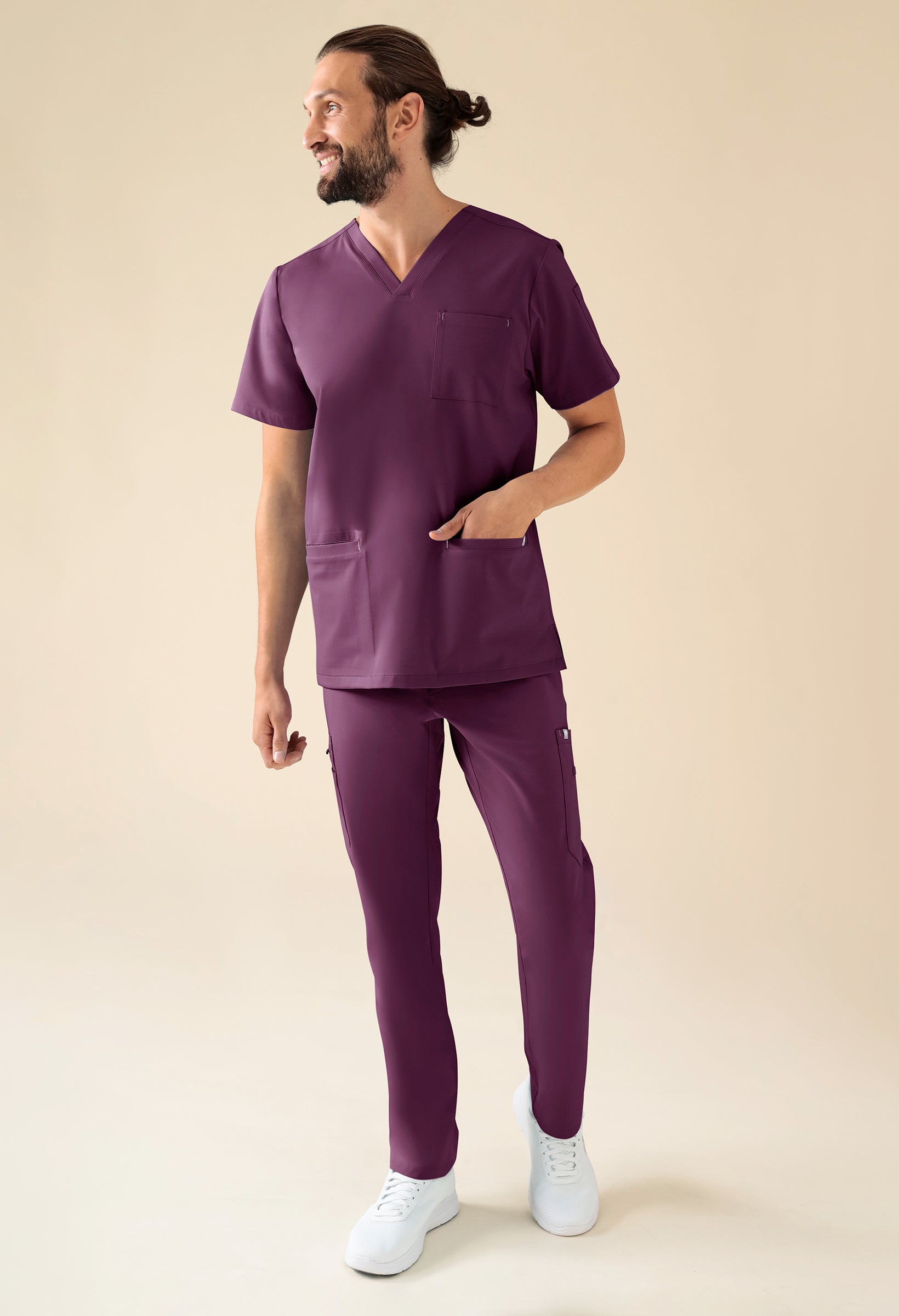 KAERE Hose Herren - gerader Saum mit Beintaschen pflaume, Vorderansicht 