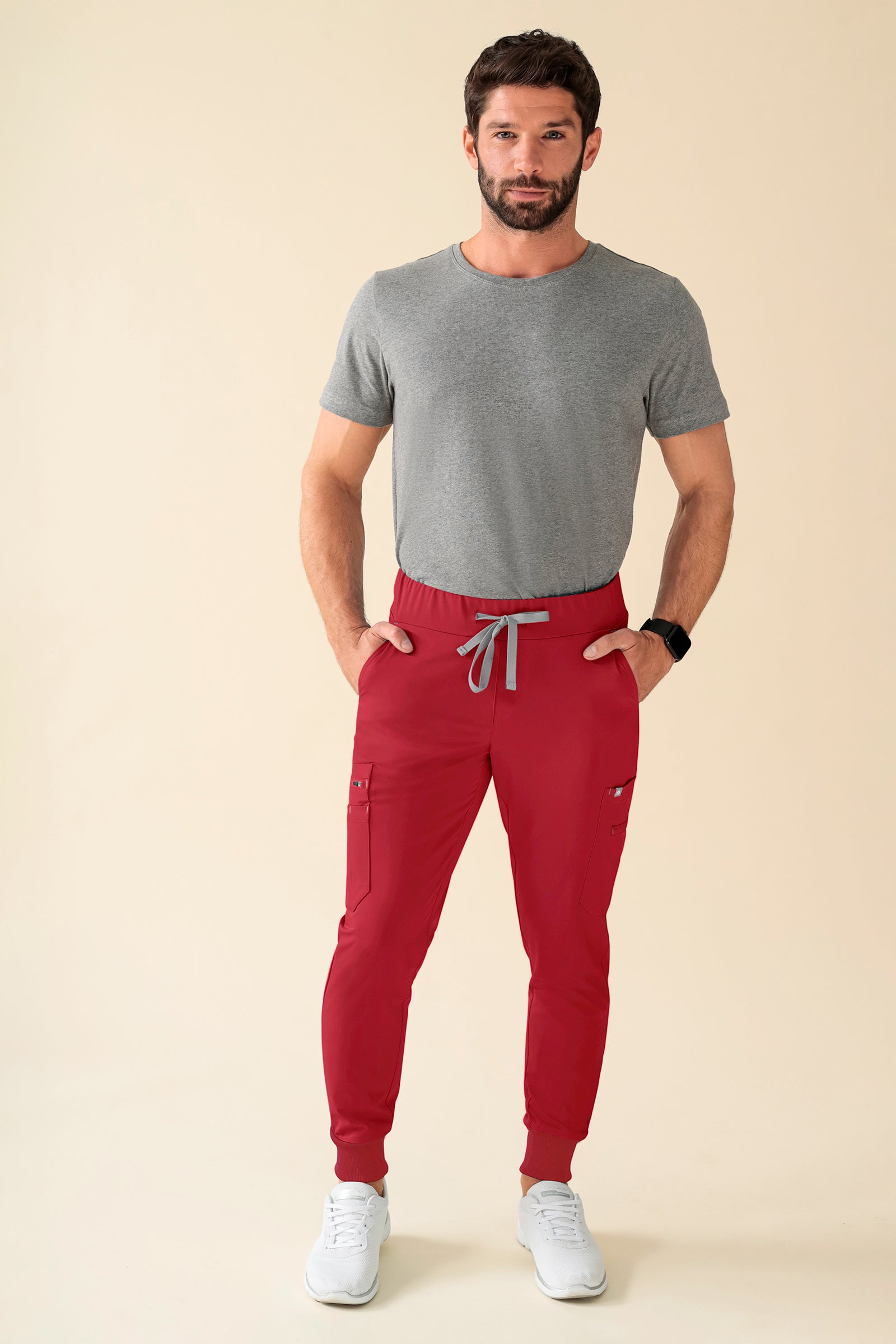 KAERE Hose Herren - Saumbündchen Kurzgr. mit Beintaschen rot, Vorderansicht 