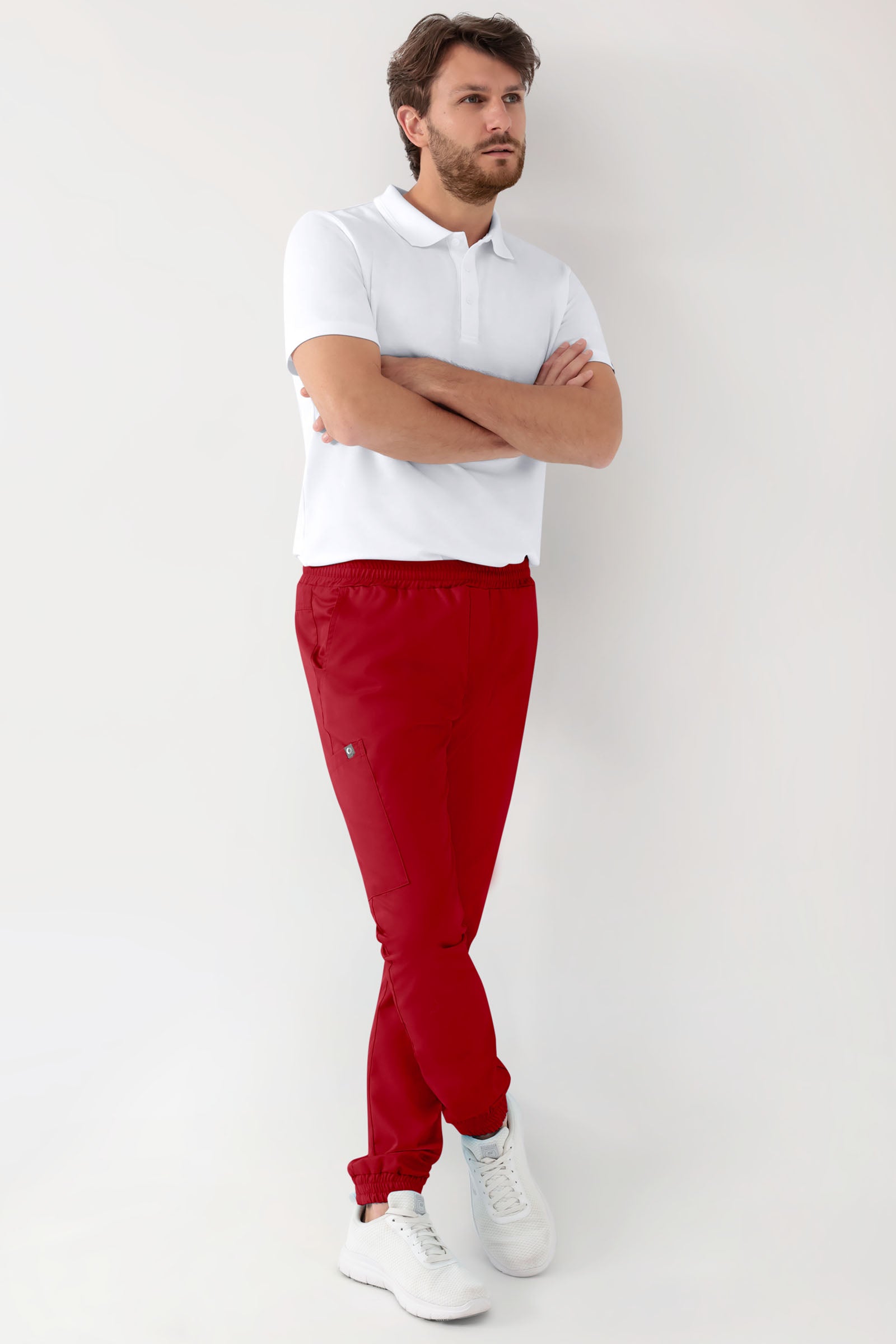 GREEN Stretch Hose Herren - Jogpants Style rot, Vorderansicht 