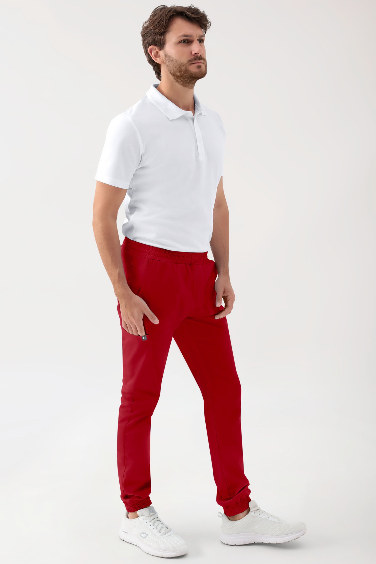 GREEN Stretch Hose Herren - Jogpants Style rot, Vorderansicht 