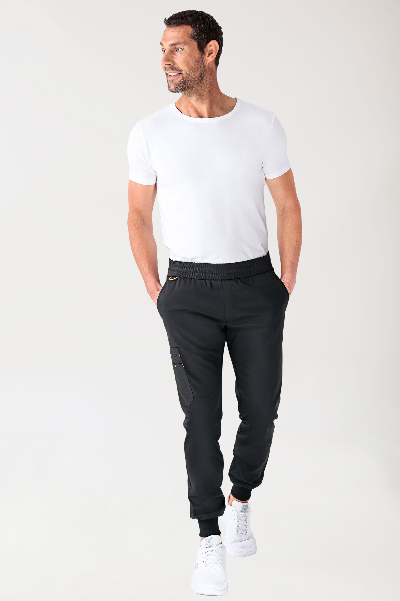 CLINIC STRETCH Hose Herren - Saumbündchen schwarz/gelb, Vorderansicht 