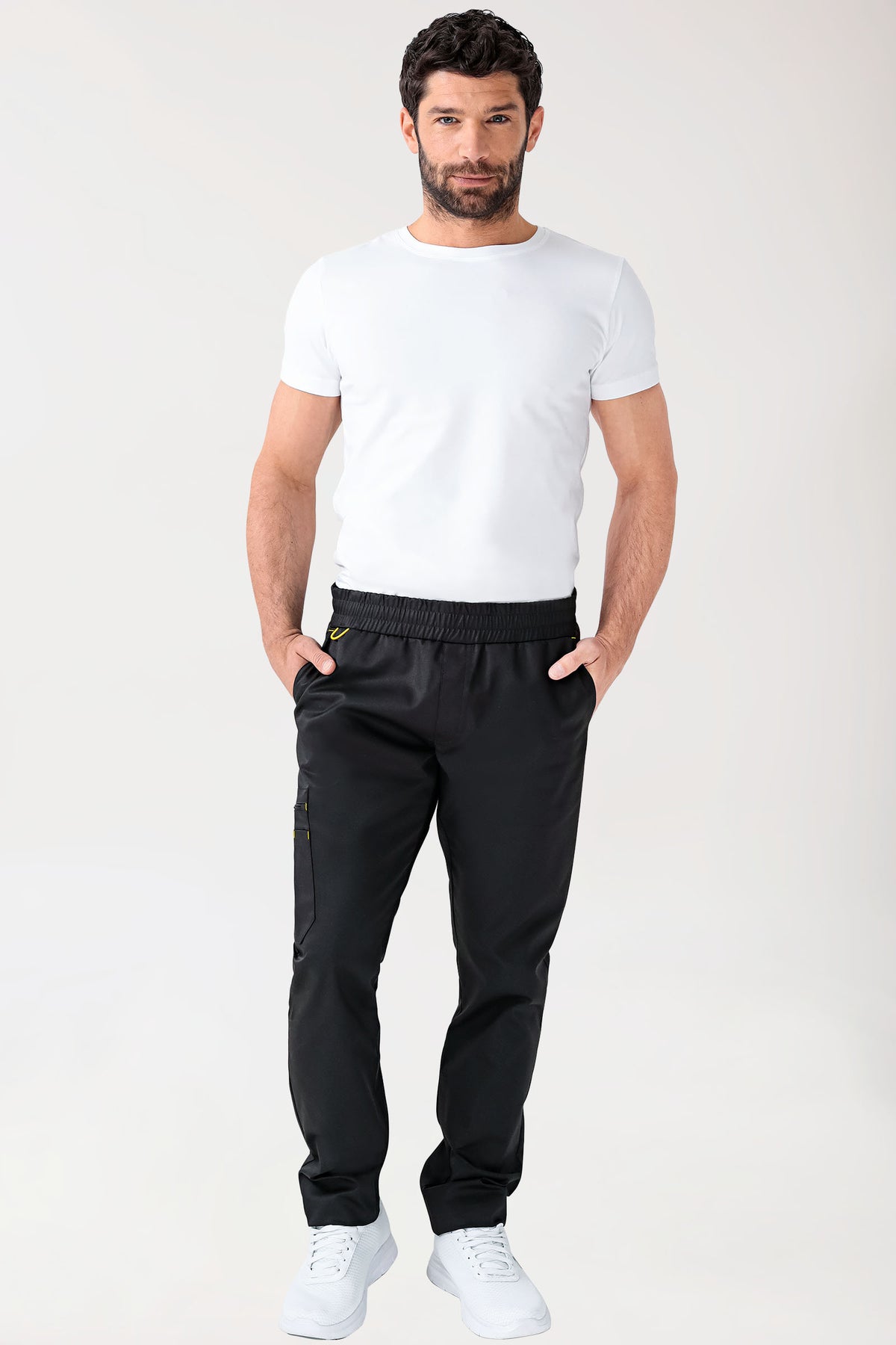 CLINIC STRETCH Hose Herren - gerader Saum Kurzgr. schwarz/gelb, Vorderansicht 