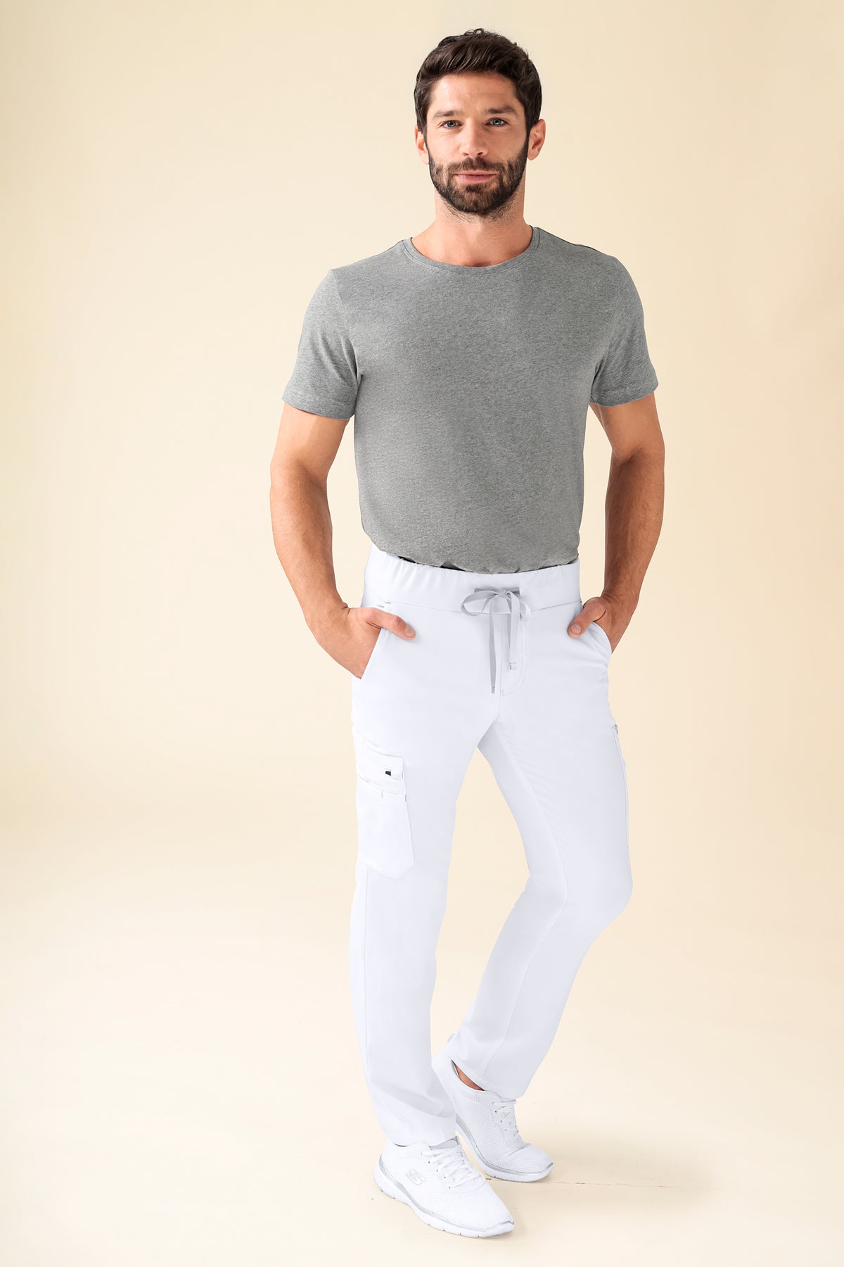 KAERE Hose Herren - gerader Saum Kurzgr. mit Beintaschen weiss, Vorderansicht 