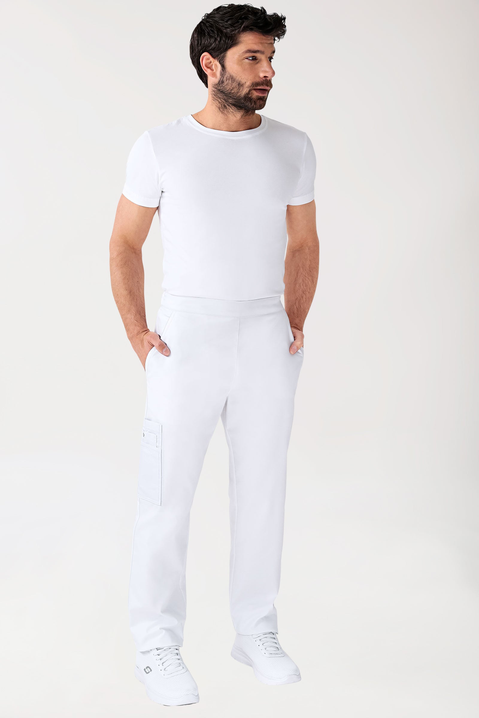 CLINIC STRETCH Hose Unisex - mit Beintasche Kurzgr. weiss, Vue de face 