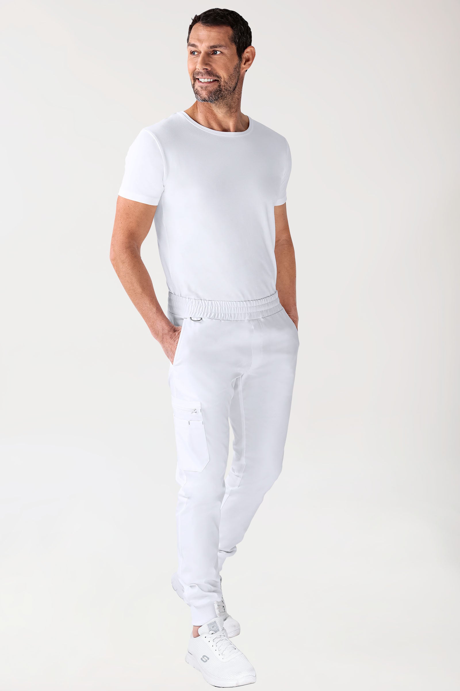 CLINIC STRETCH Hose Herren - Saumbündchen weiss/grau, Vue de face 