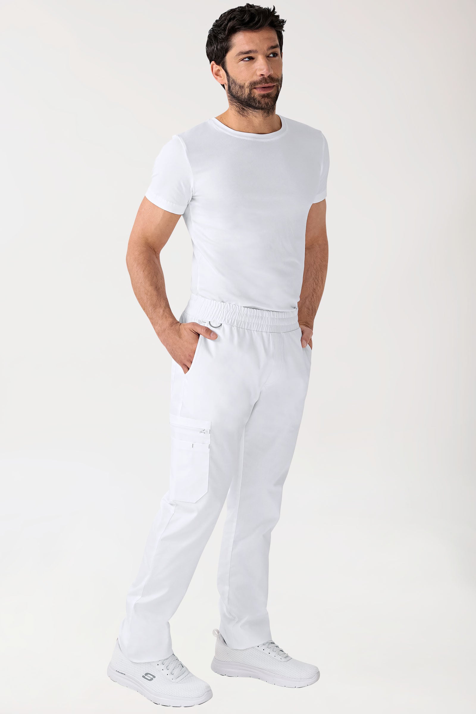 CLINIC STRETCH Hose Herren - gerader Saum Kurzgr. weiss/grau, Vorderansicht 