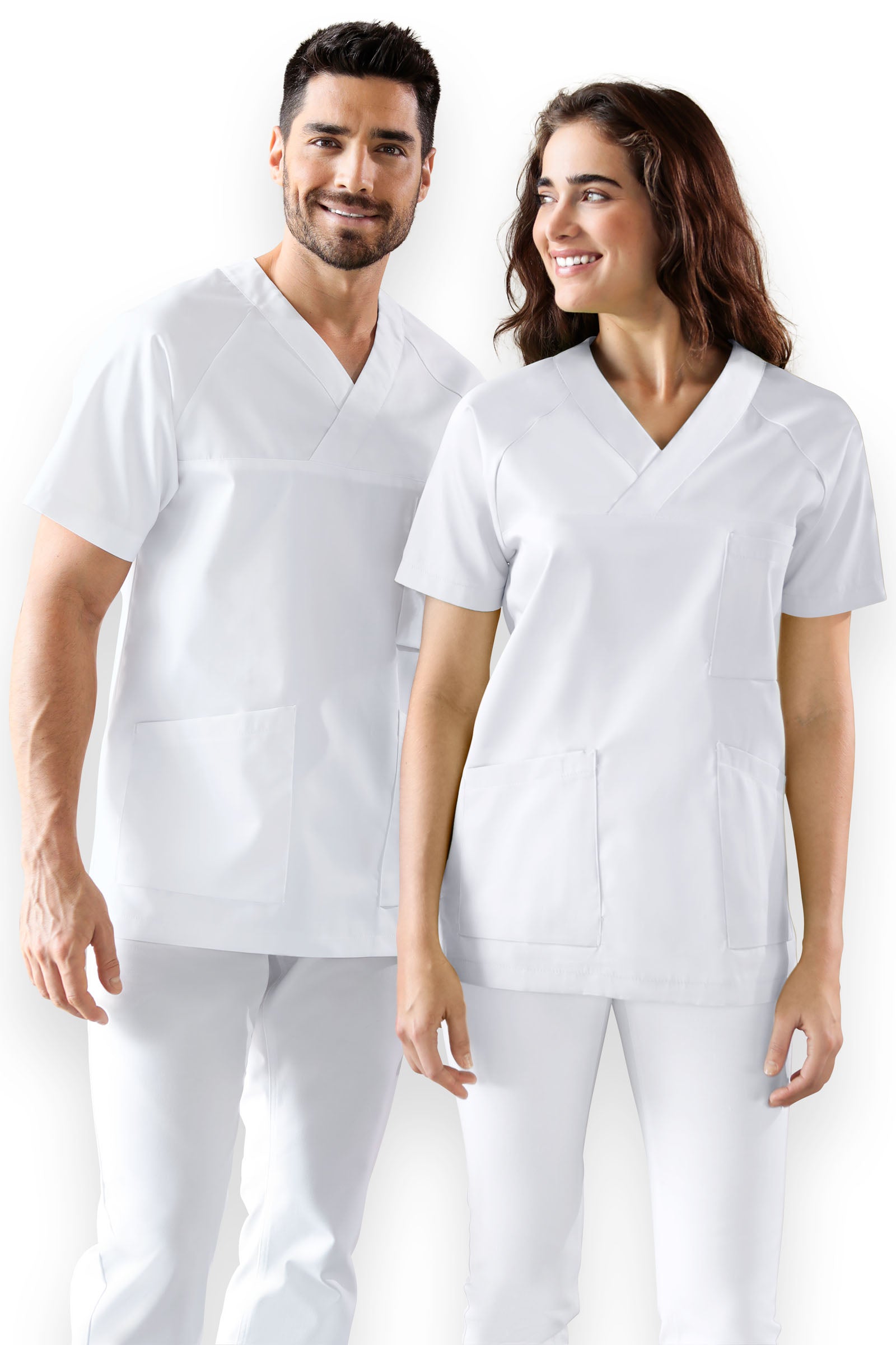 DER Kasack-Kasack V-Ausschnitt Unisex weiss, Vue de face 