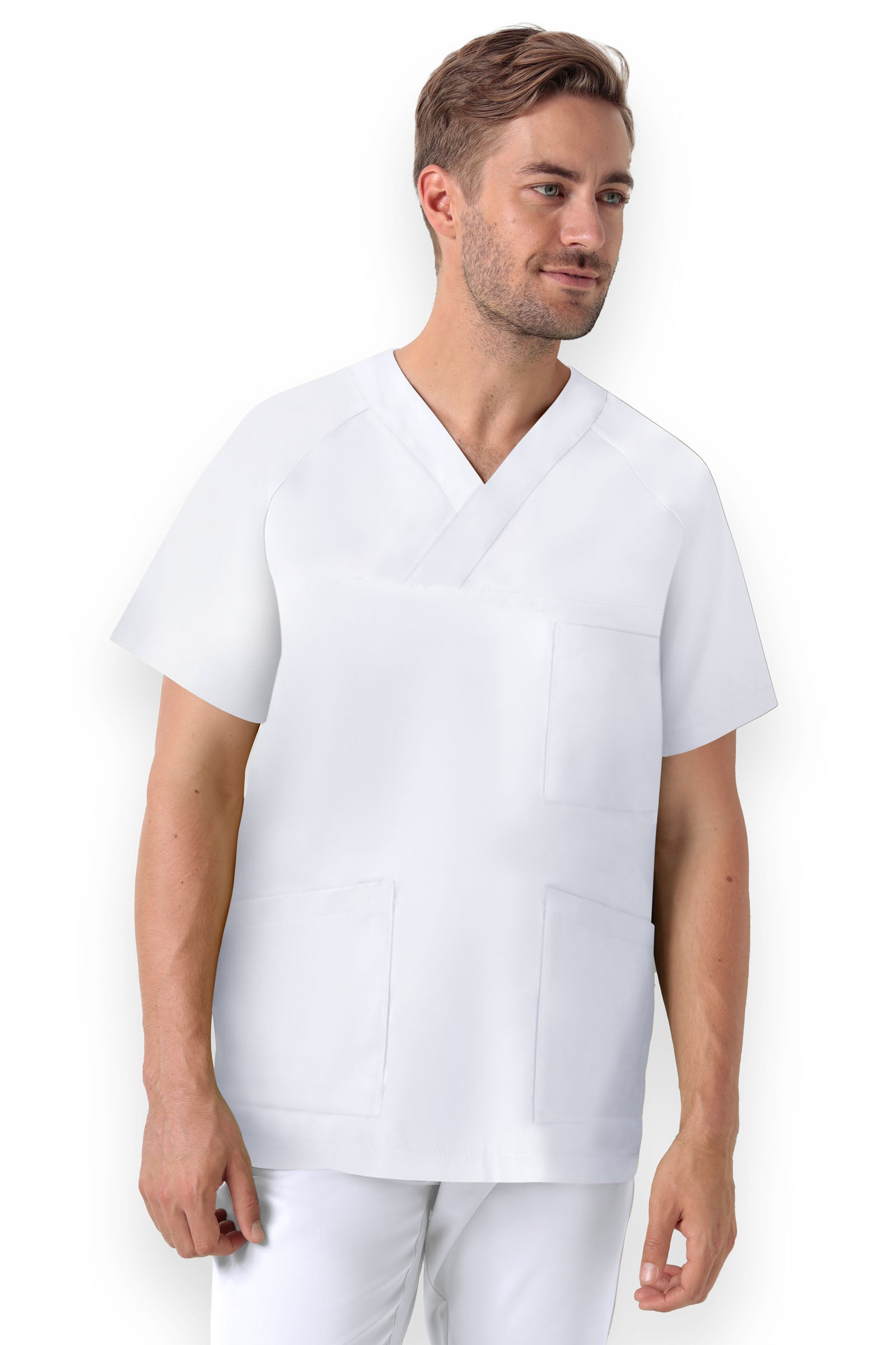 DER Kasack-Kasack V-Ausschnitt Unisex weiss, Vorderansicht 