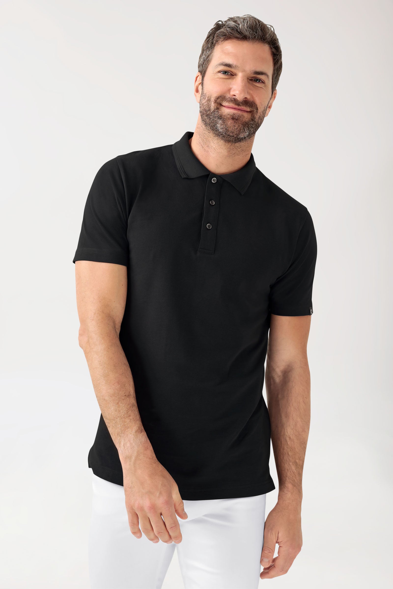 COMFY FLEX Stretch Shirt Herren - Polokragen schwarz, Vue de face 