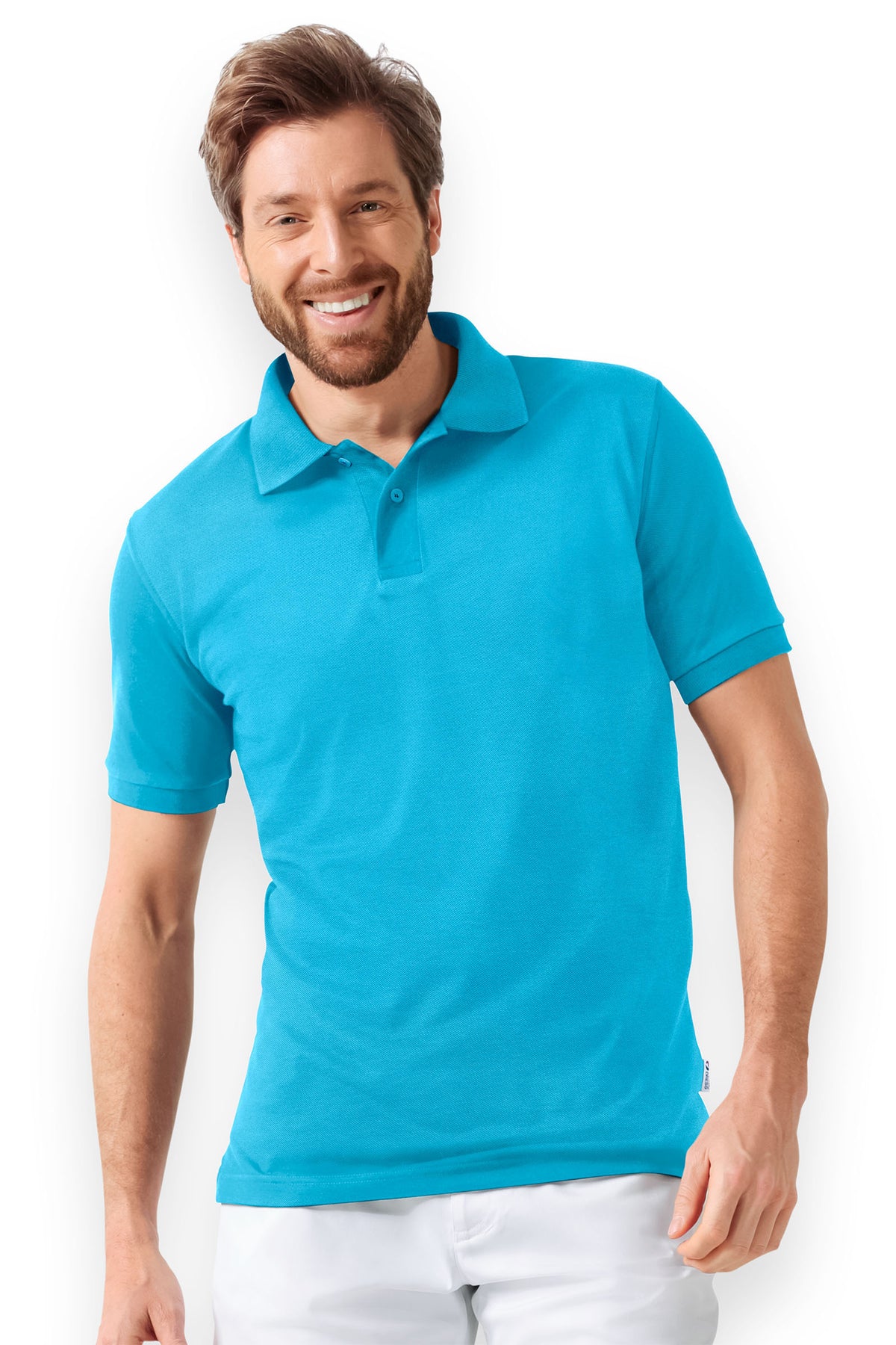 Stretch Shirt Herren - Polokragen türkis, Vue de face 