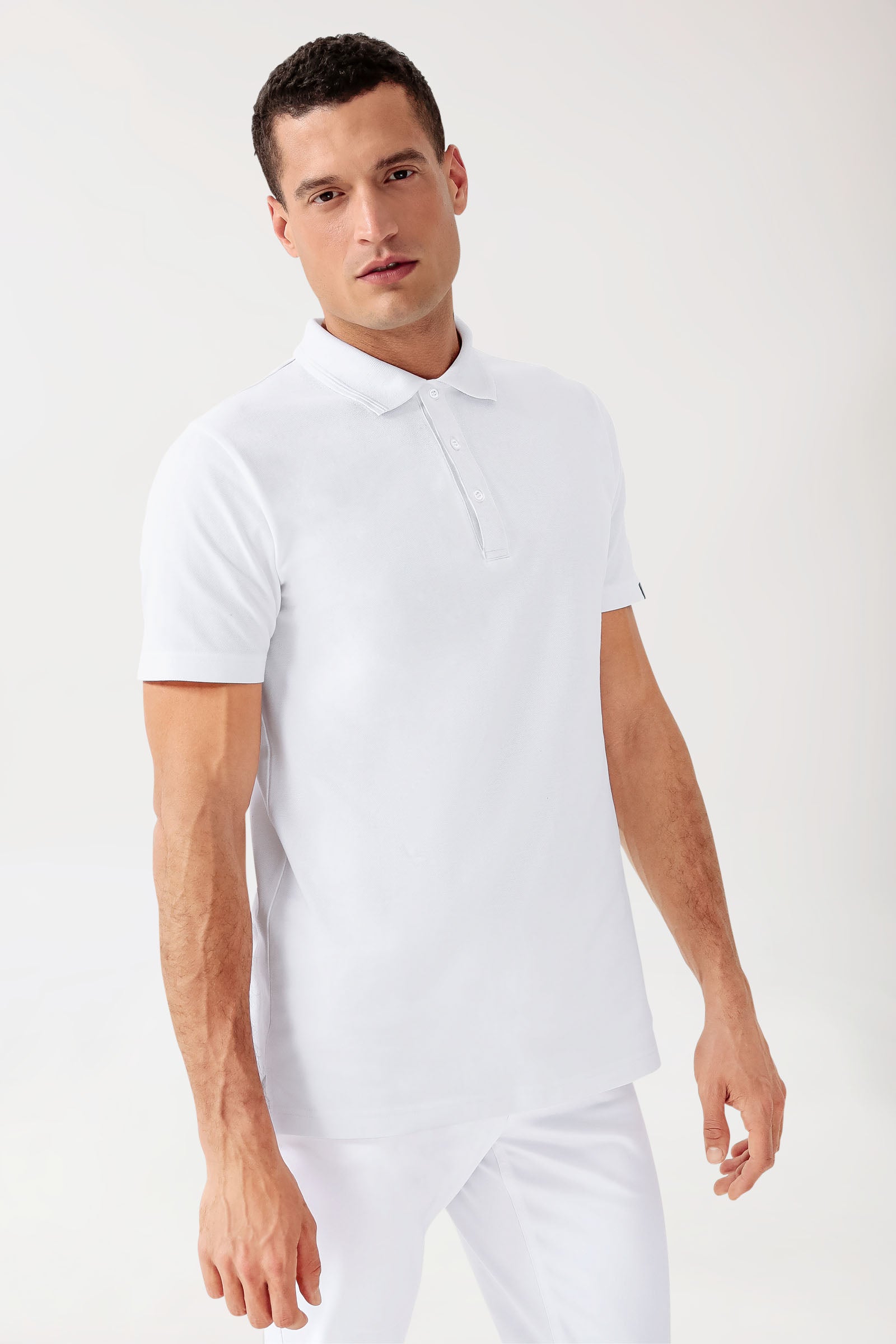 COMFY FLEX Stretch Shirt Herren - Polokragen weiss, Vue de face 