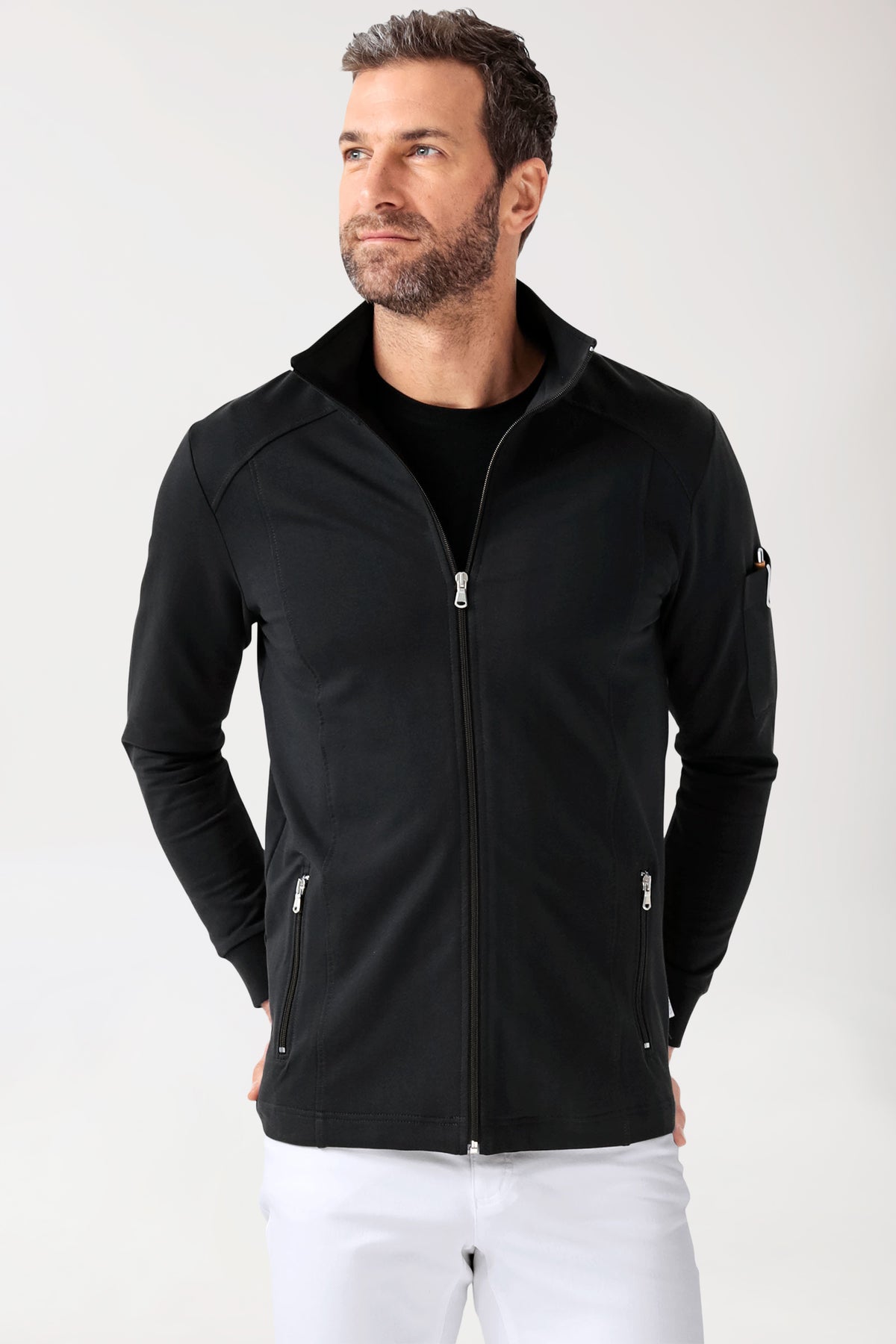 Sweatjacke Herren - Stehkragen schwarz, Vue de face 