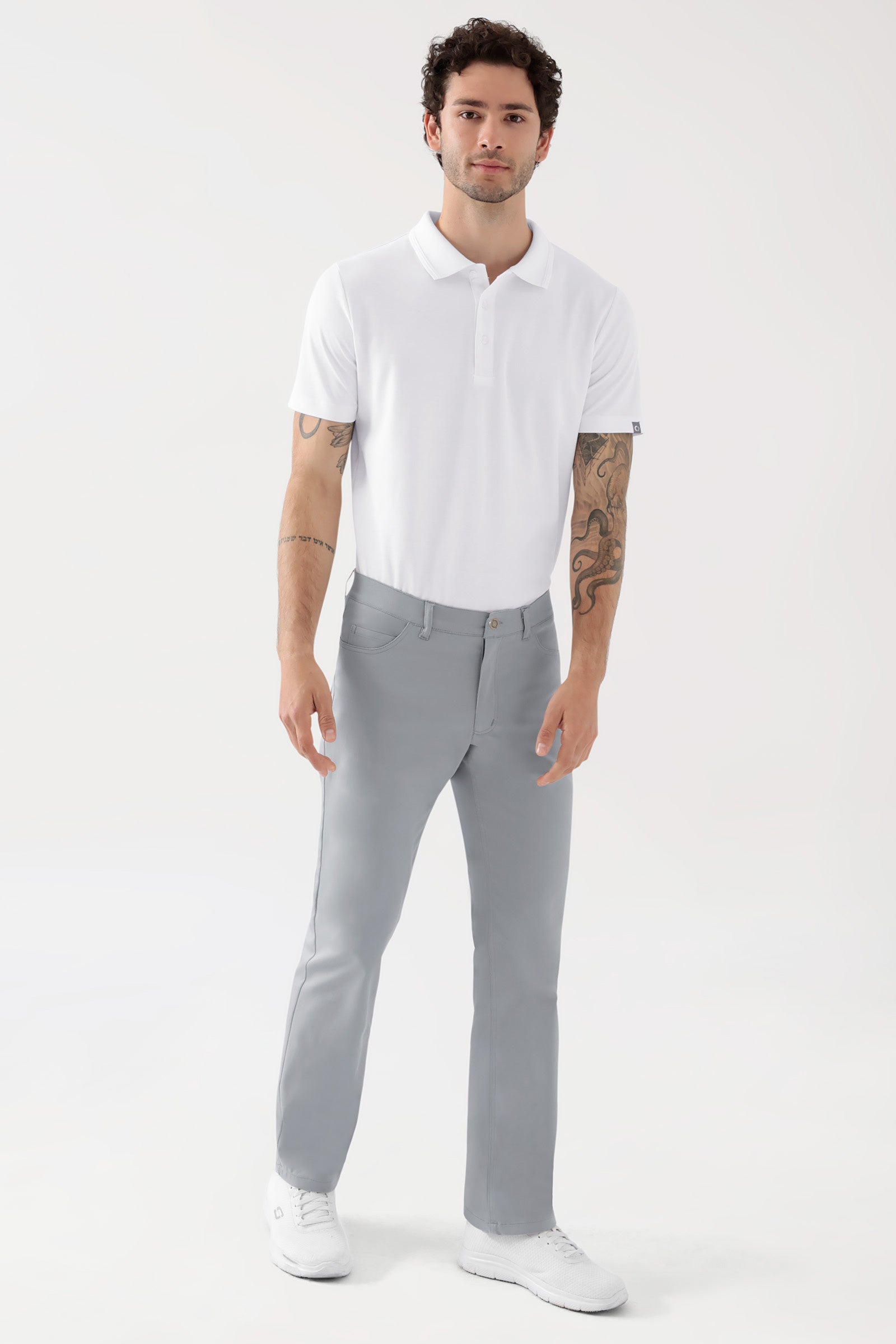 COMFY FLEX 5-Pocket Hose Herren - gerades Bein grau, Vue de face Le mannequin mesure 188 cm et porte la taille 48